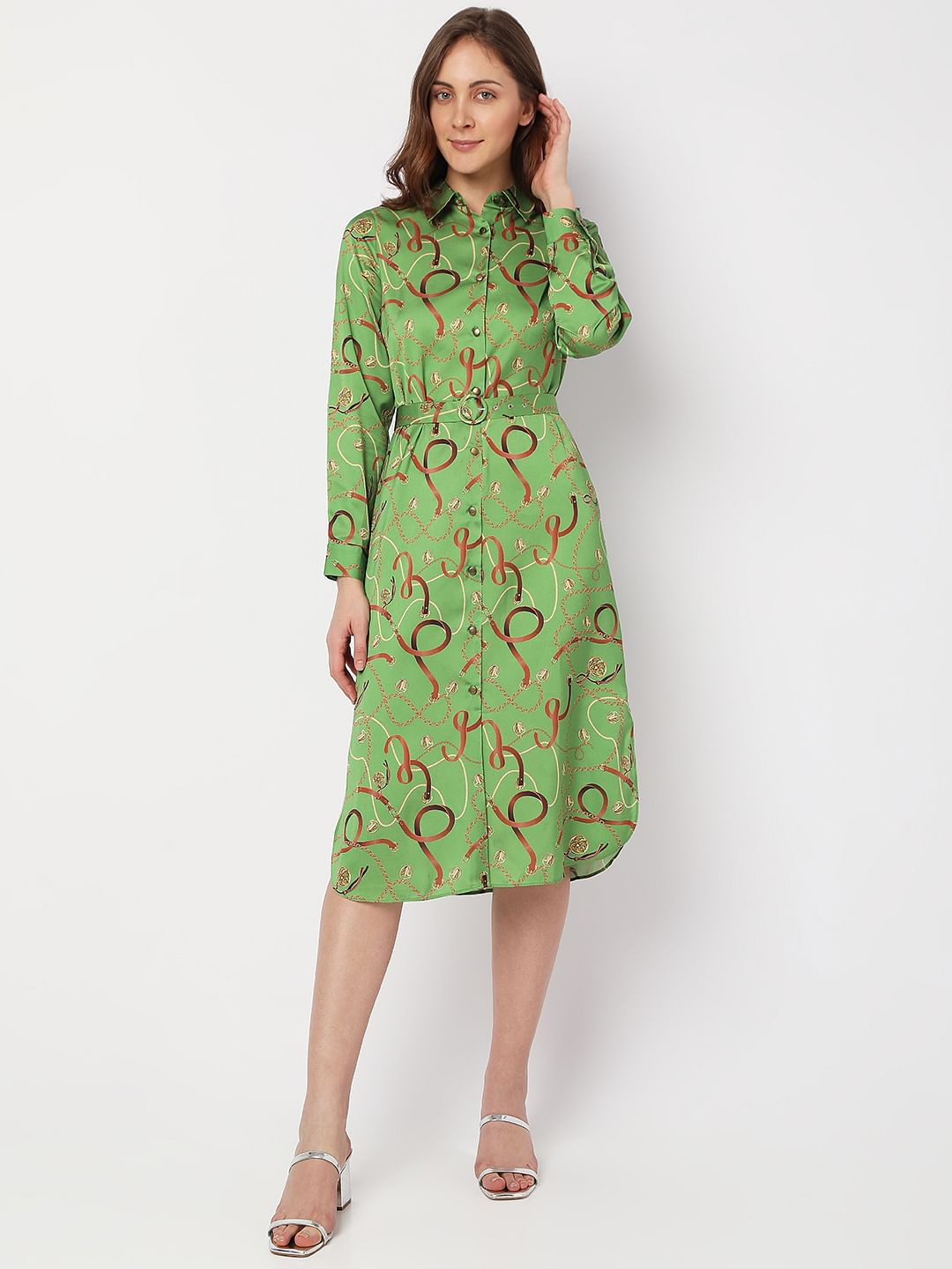 Green Printed Shirt Dress
