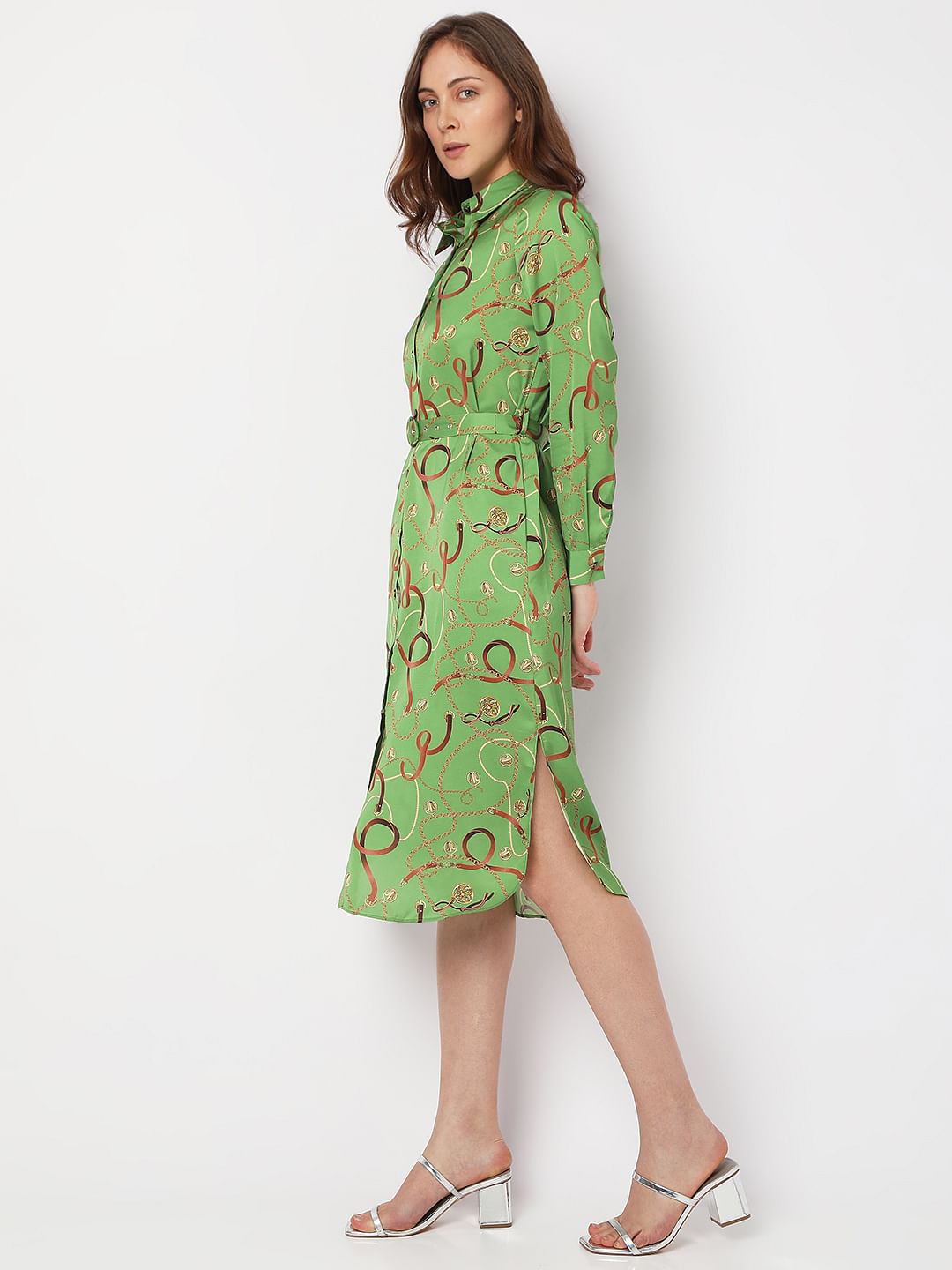 Green Printed Shirt Dress