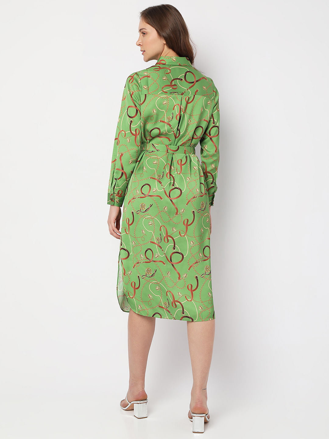 Green Printed Shirt Dress