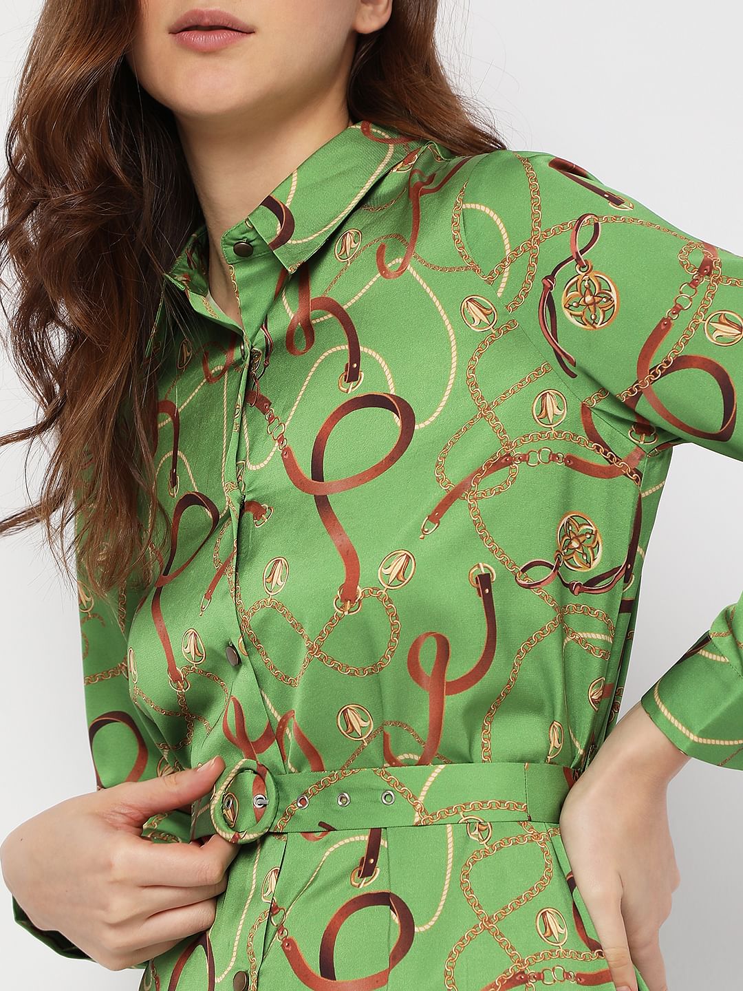 Green Printed Shirt Dress