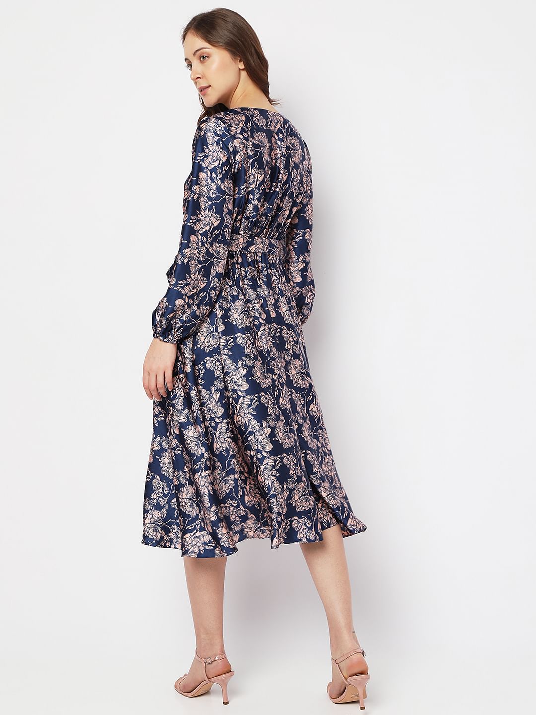 Navy Blue Floral Midi Dress