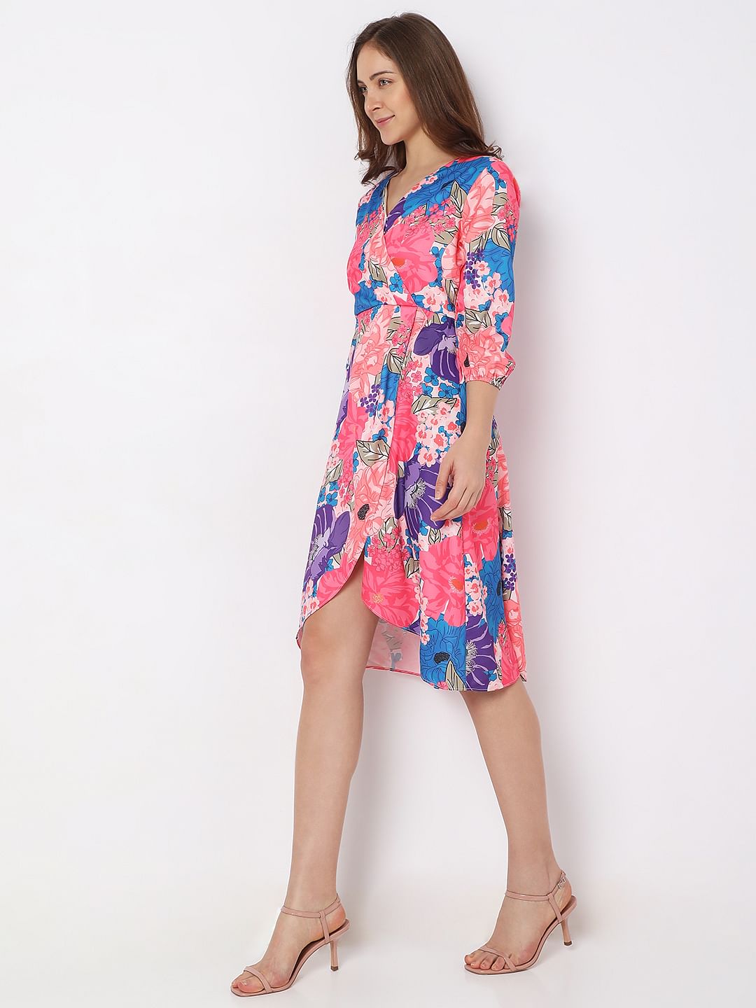 Pink Floral Wrap Dress