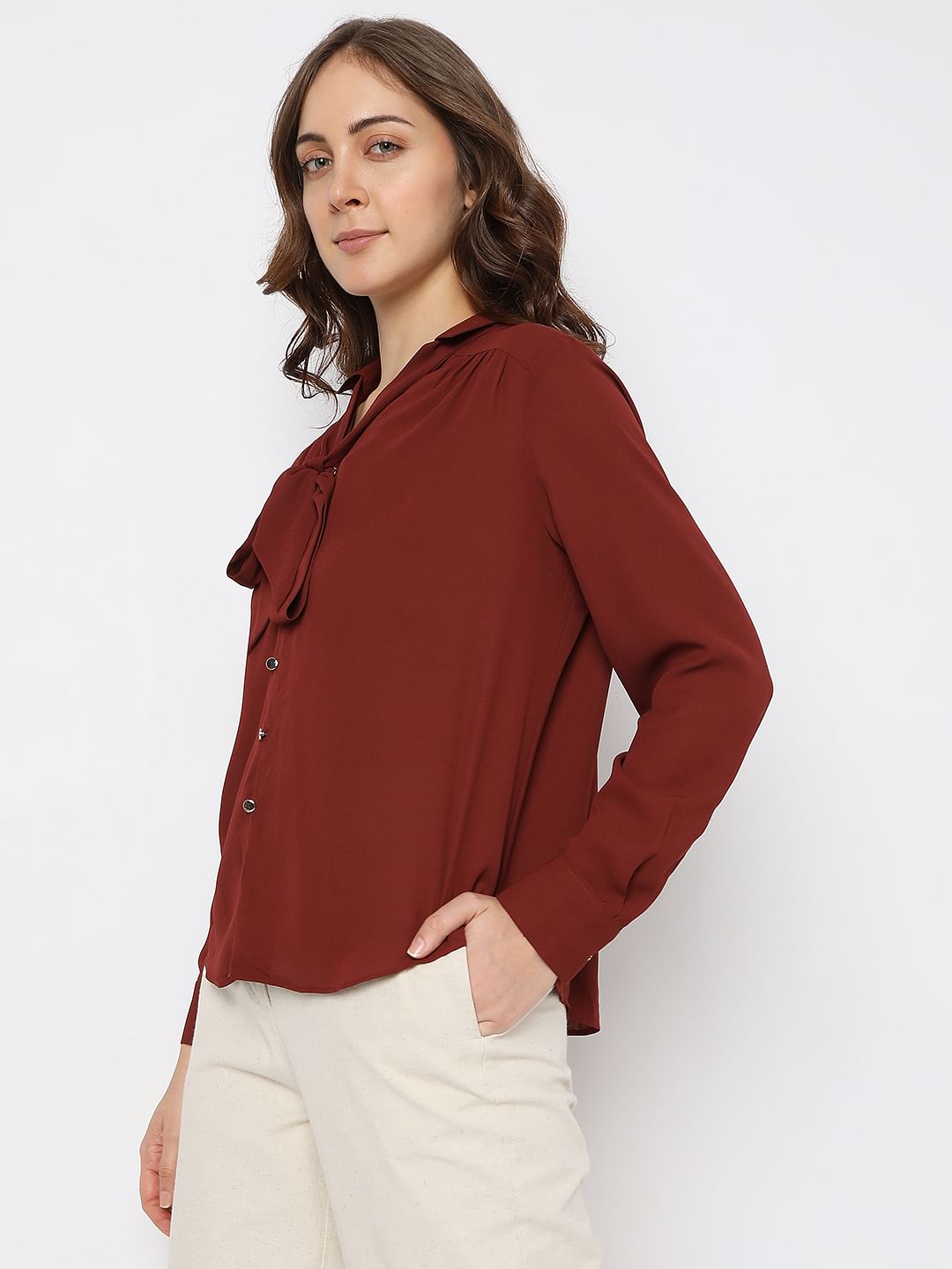 Brick Red Front Tie-Up Shirt