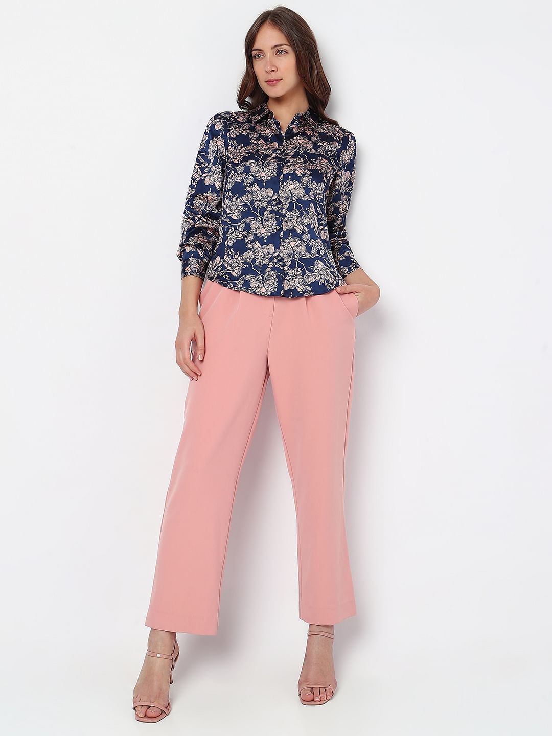 Navy Blue Floral Satin Shirt