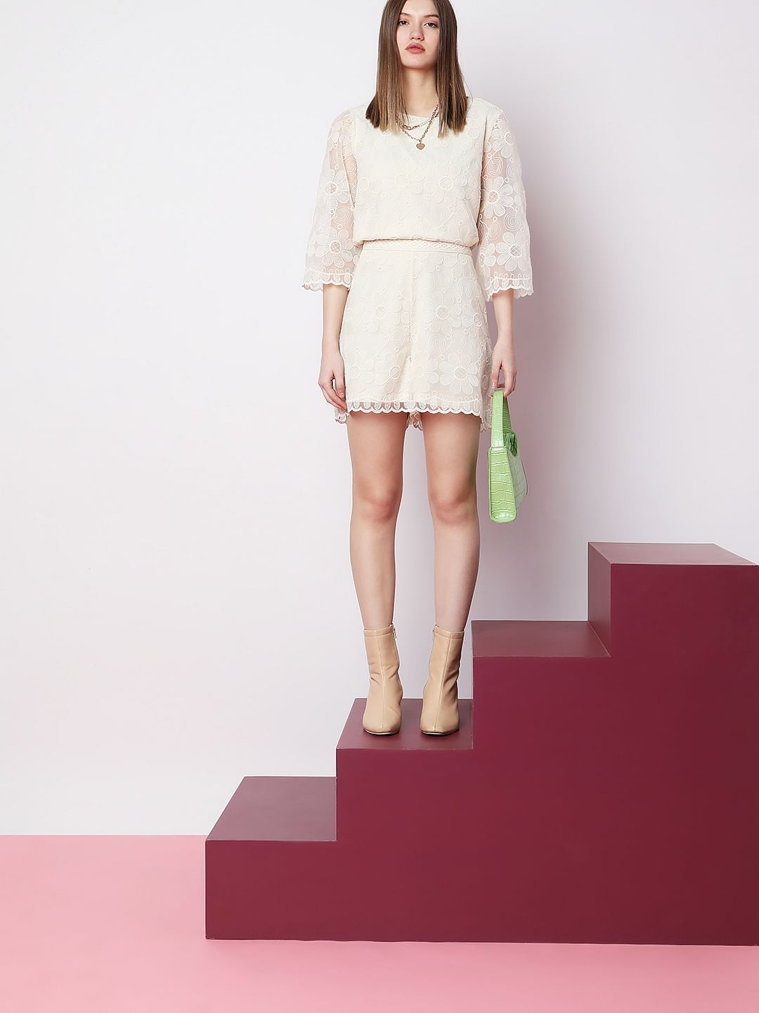 Off-White Embroidered Co-Ord Set Shorts