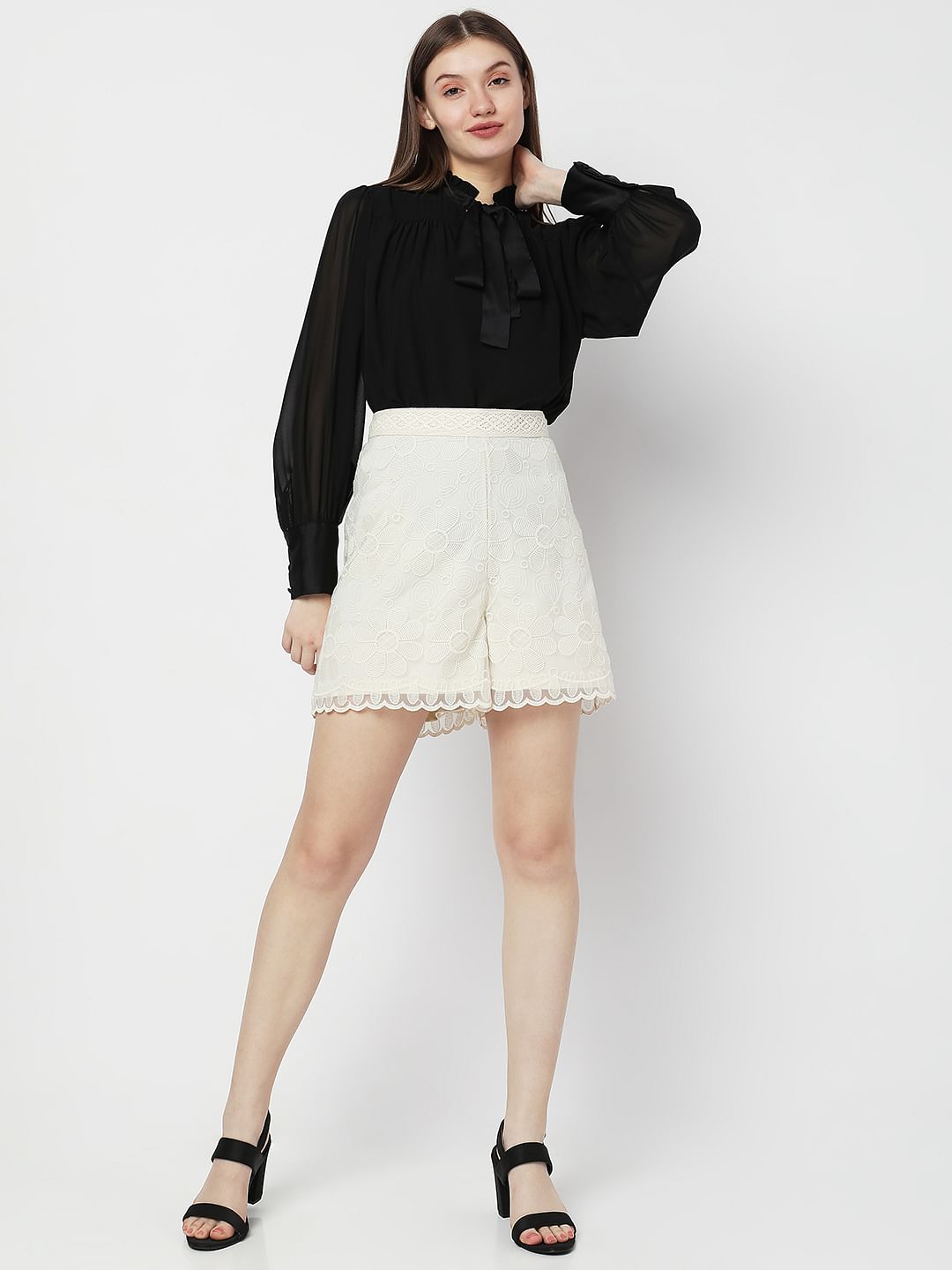 Off-White Embroidered Co-Ord Set Shorts