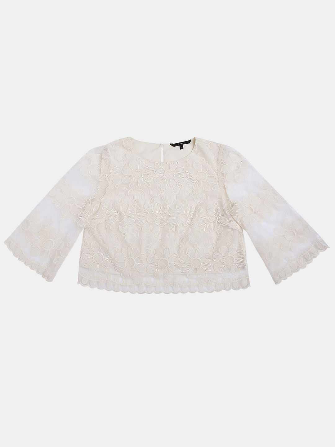 Beige Embroidered Lace Co-Ord Set Top