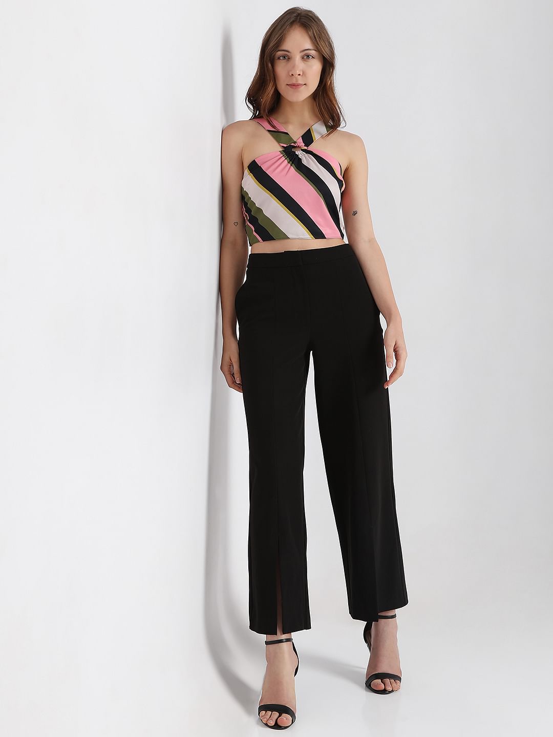 Pink Striped Cropped Top