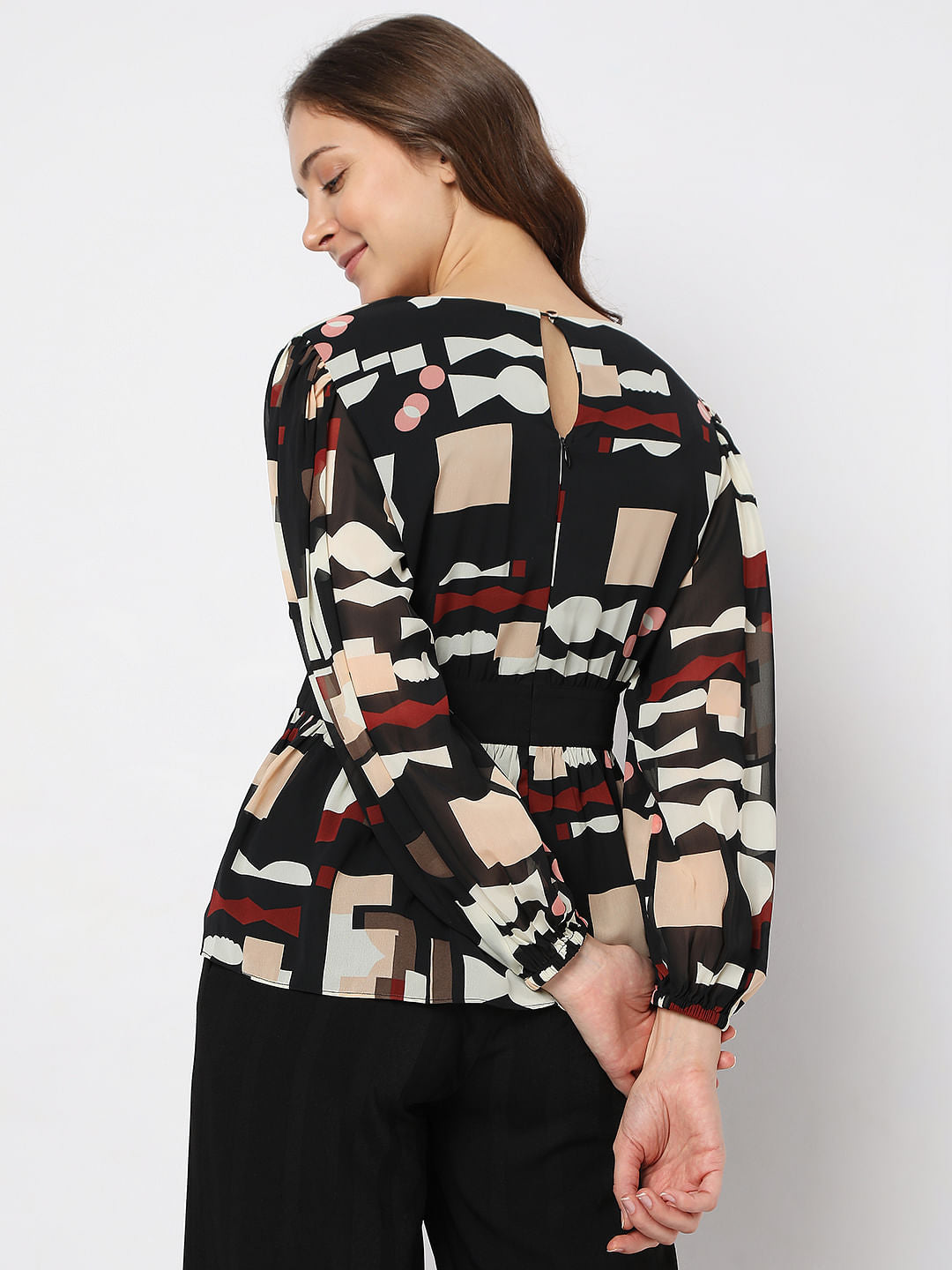 Black Abstract Print Top