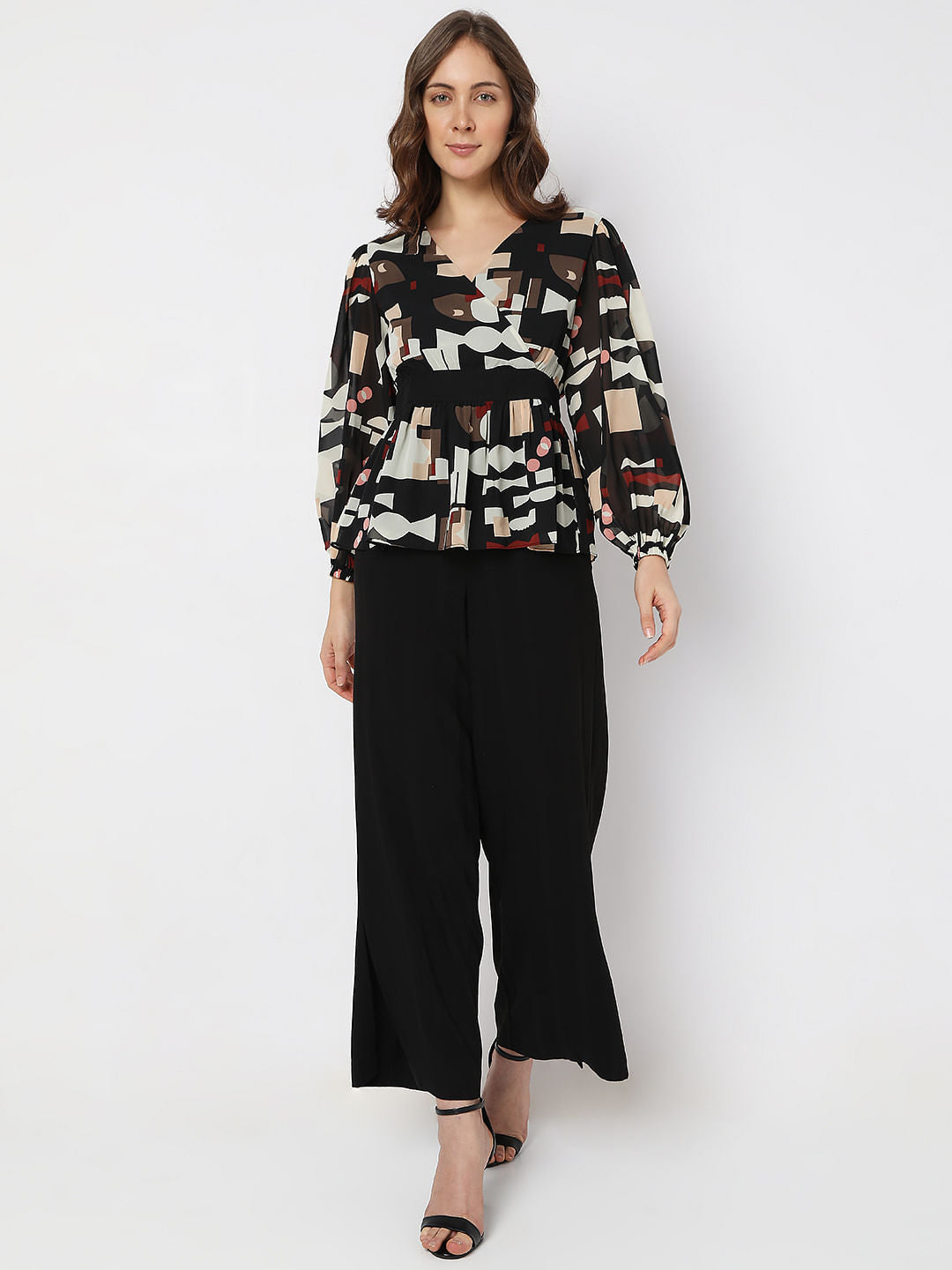 Black Abstract Print Top