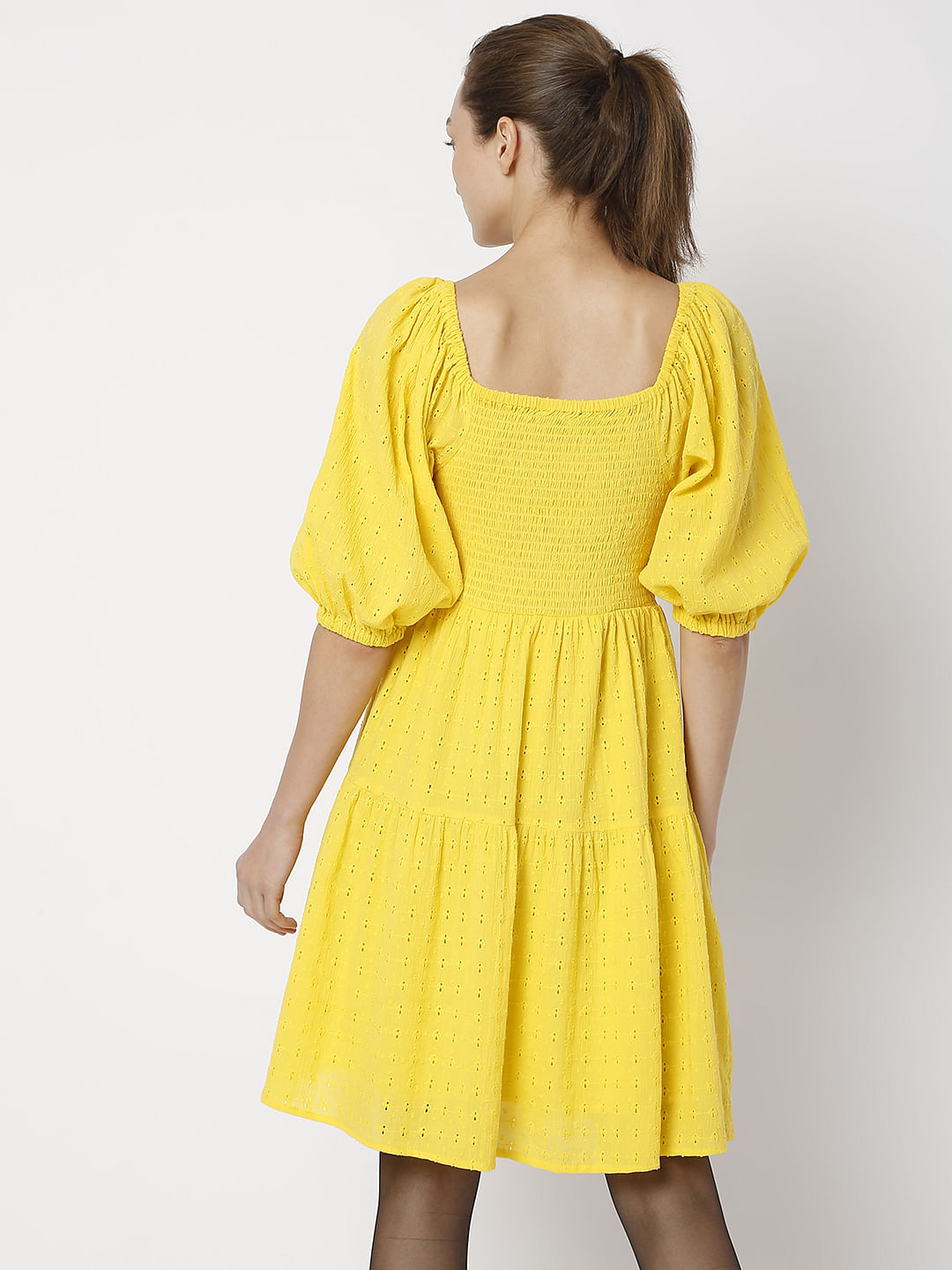 Yellow Schiffli Mini Dress