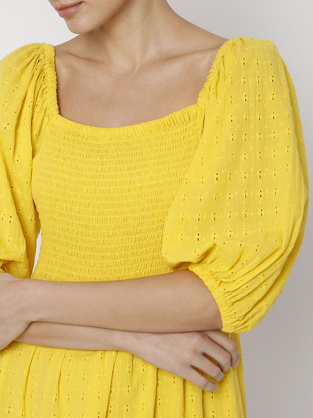 Yellow Schiffli Mini Dress