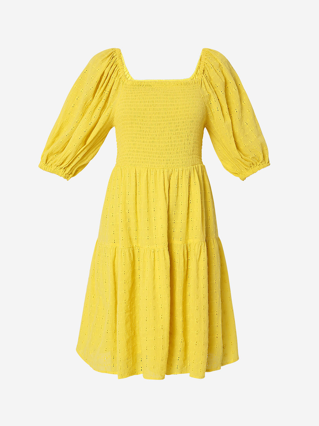 Yellow Schiffli Mini Dress