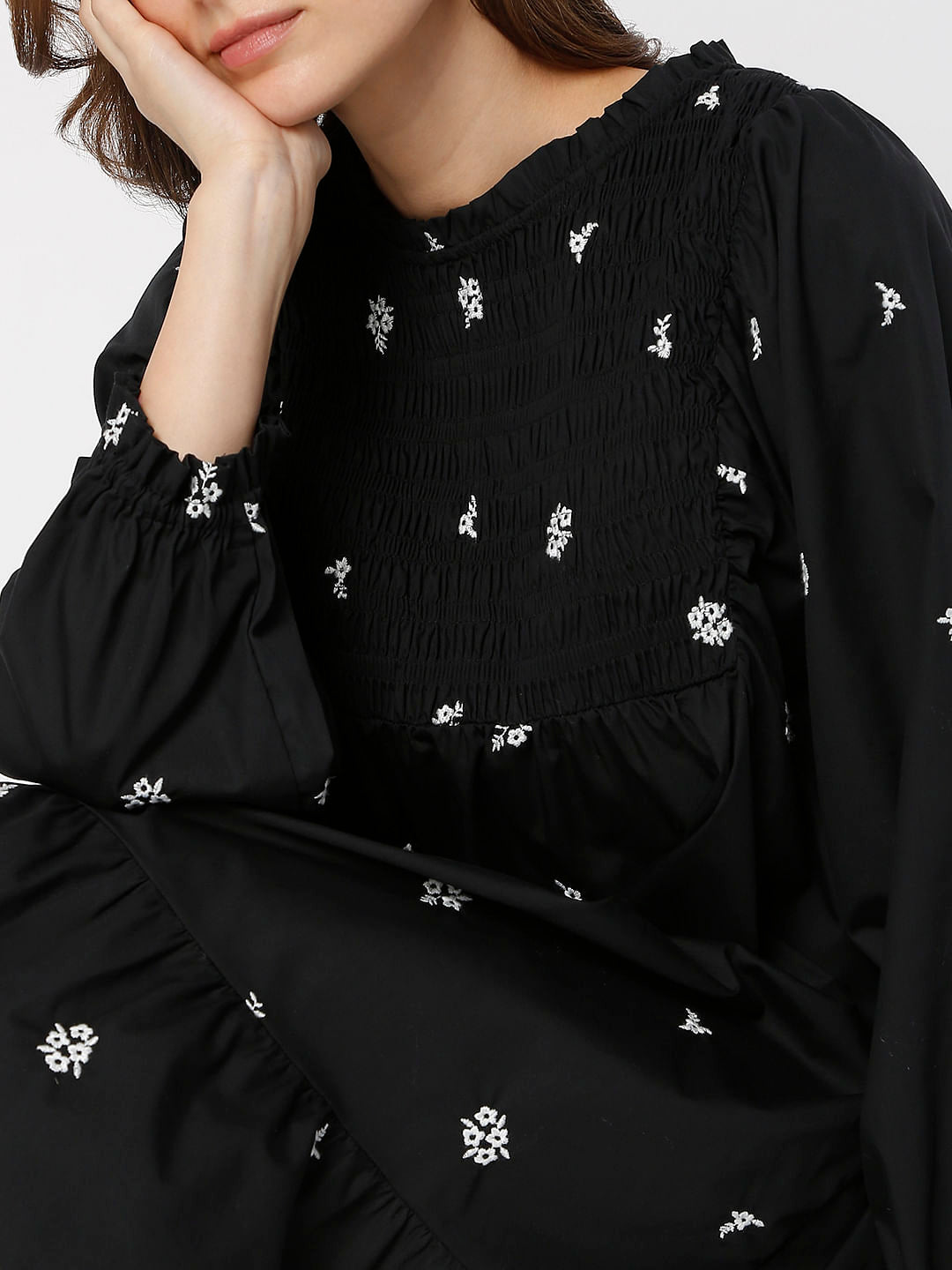 Black Floral Embroidery Dress