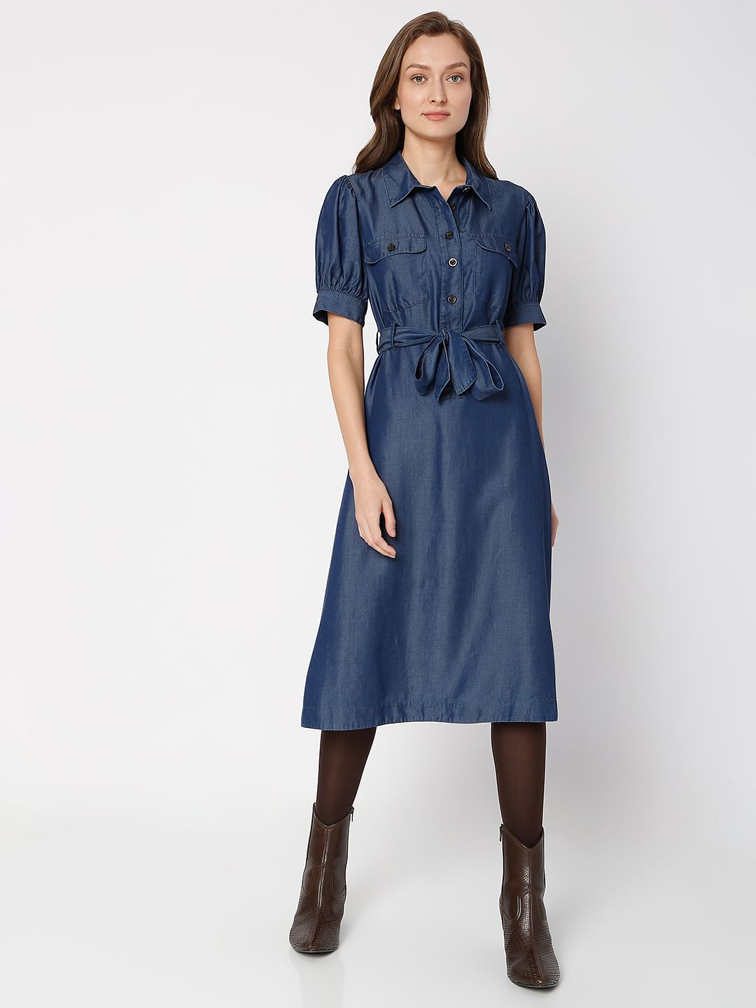 Blue Denim Midi Dress