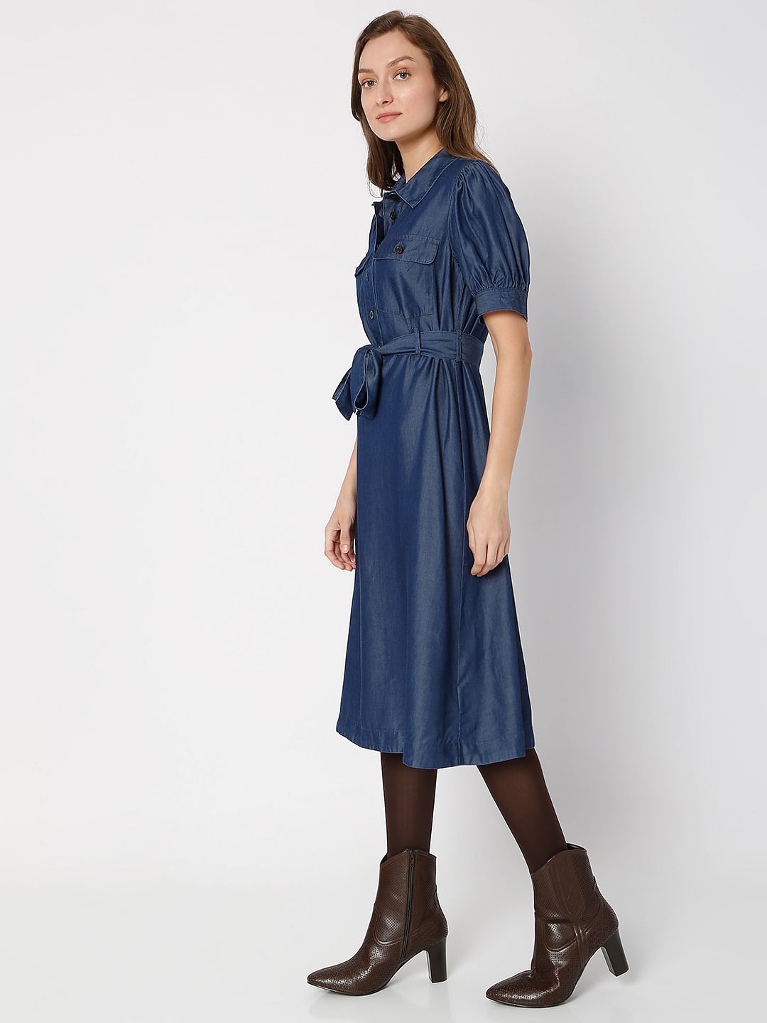 Blue Denim Midi Dress