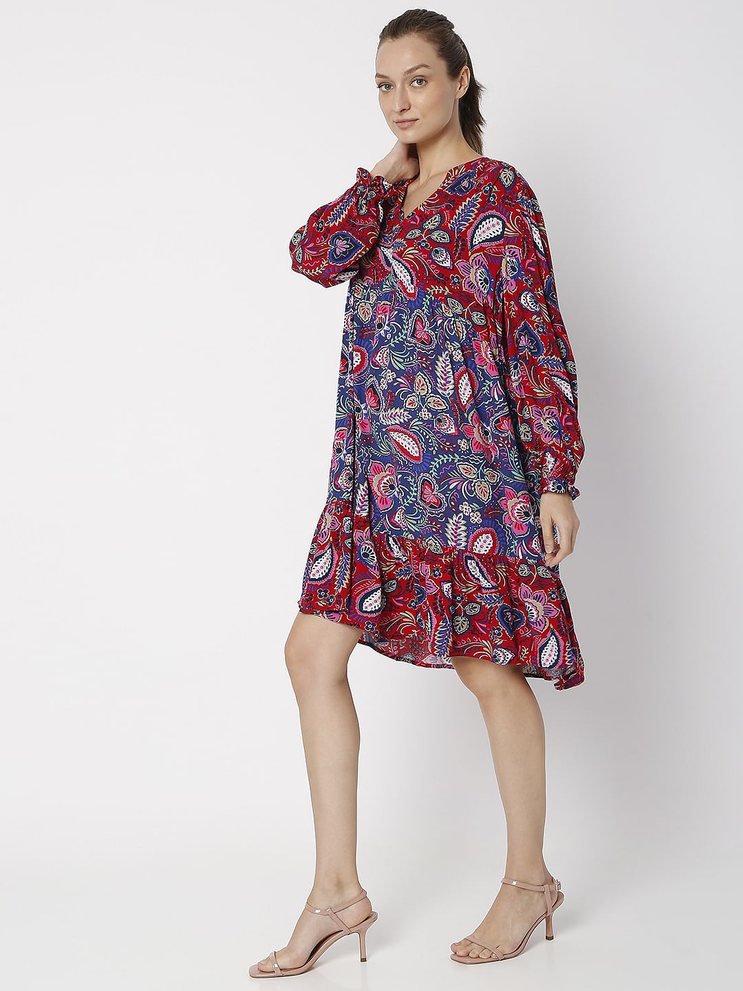 Red Bohemian Print Shift Dress