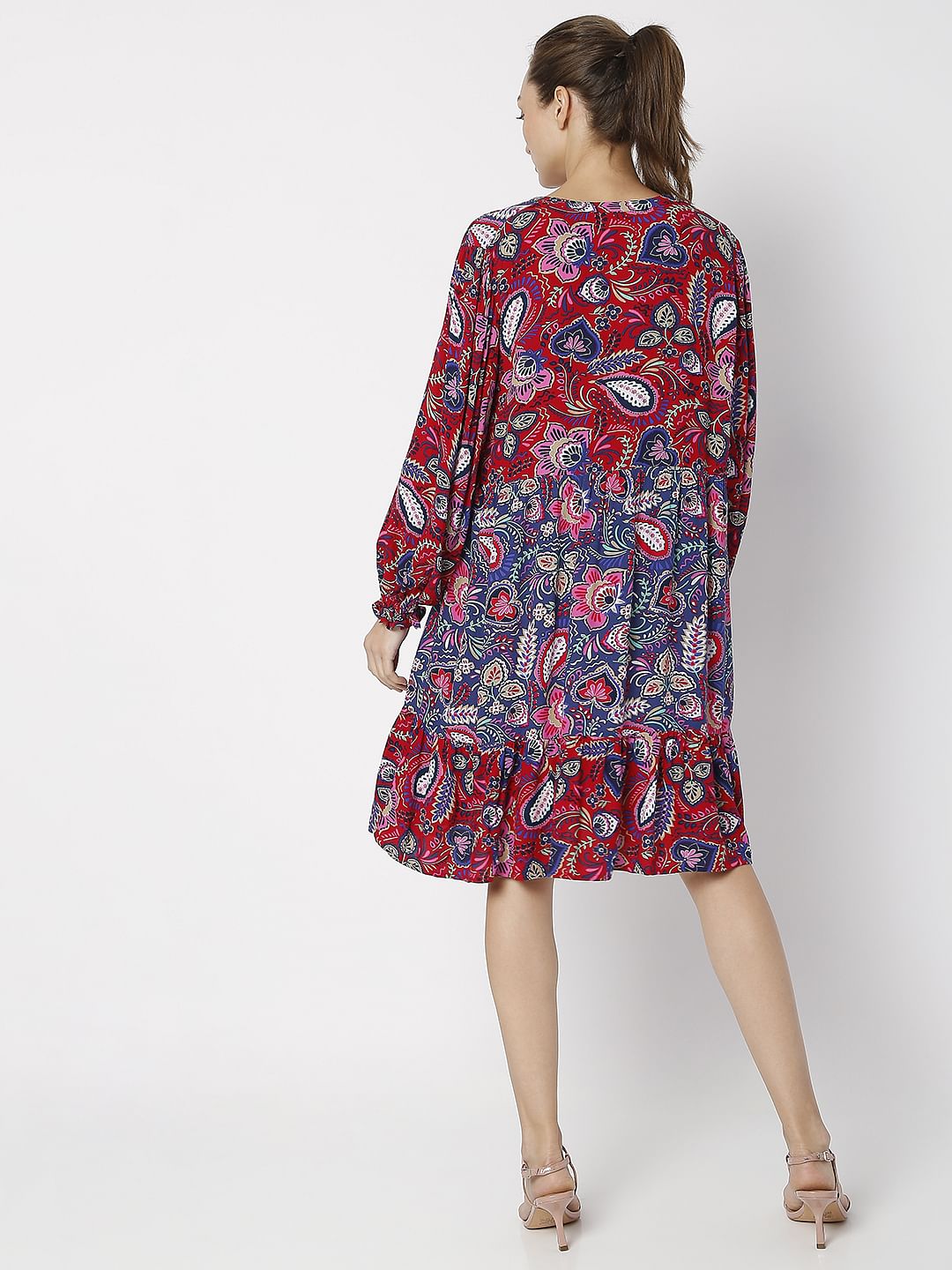 Red Bohemian Print Shift Dress