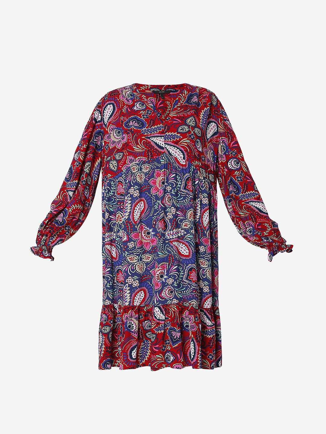 Red Bohemian Print Shift Dress