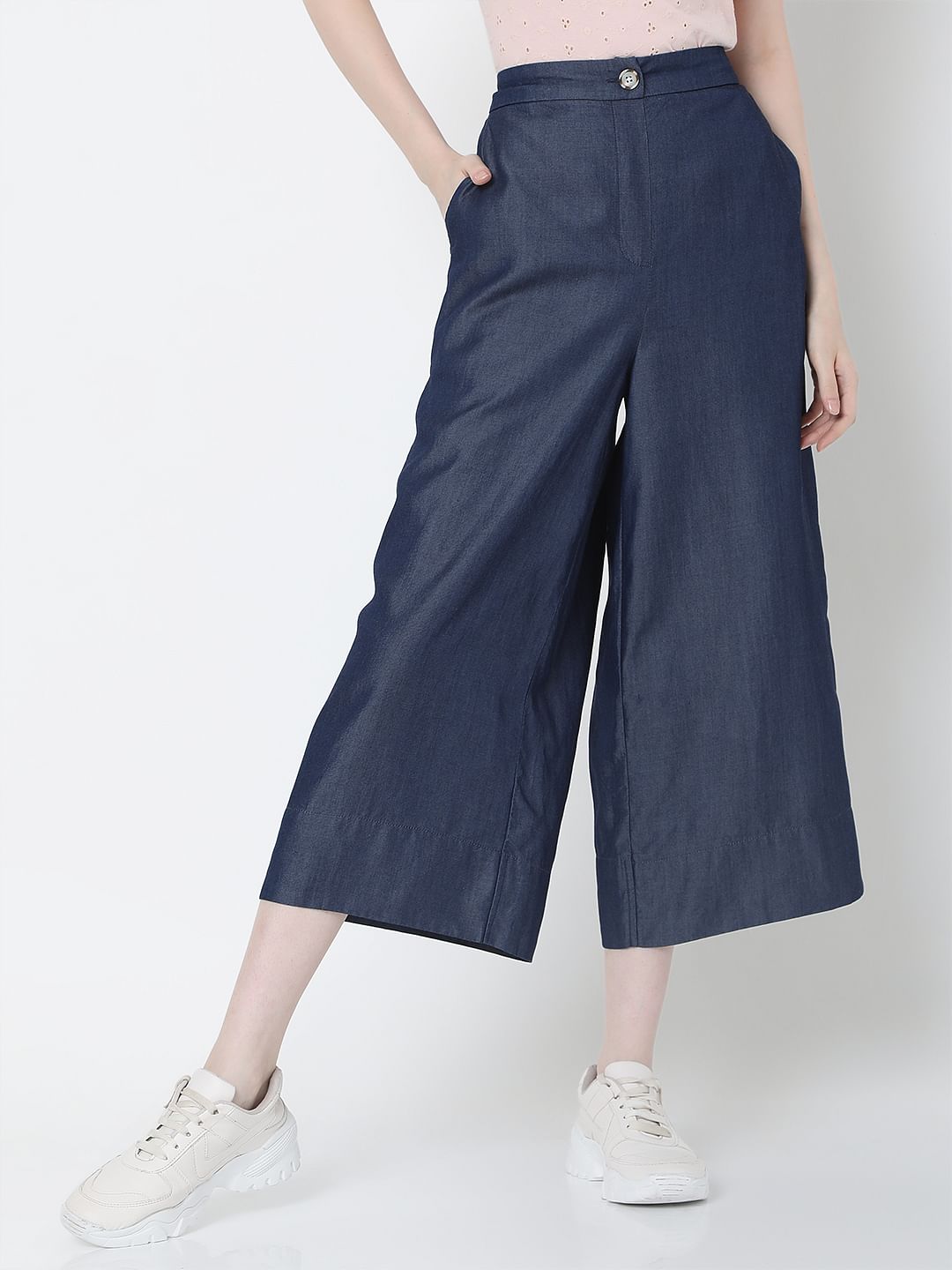 Blue Mid Rise Denim Culottes