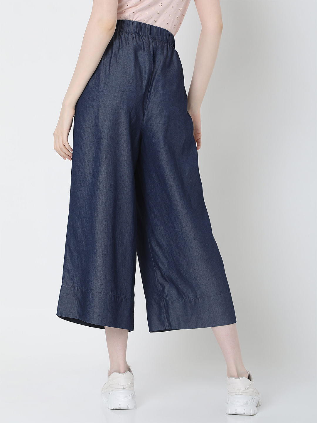 Blue Mid Rise Denim Culottes