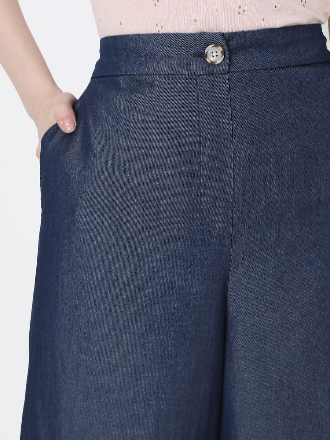 Blue Mid Rise Denim Culottes