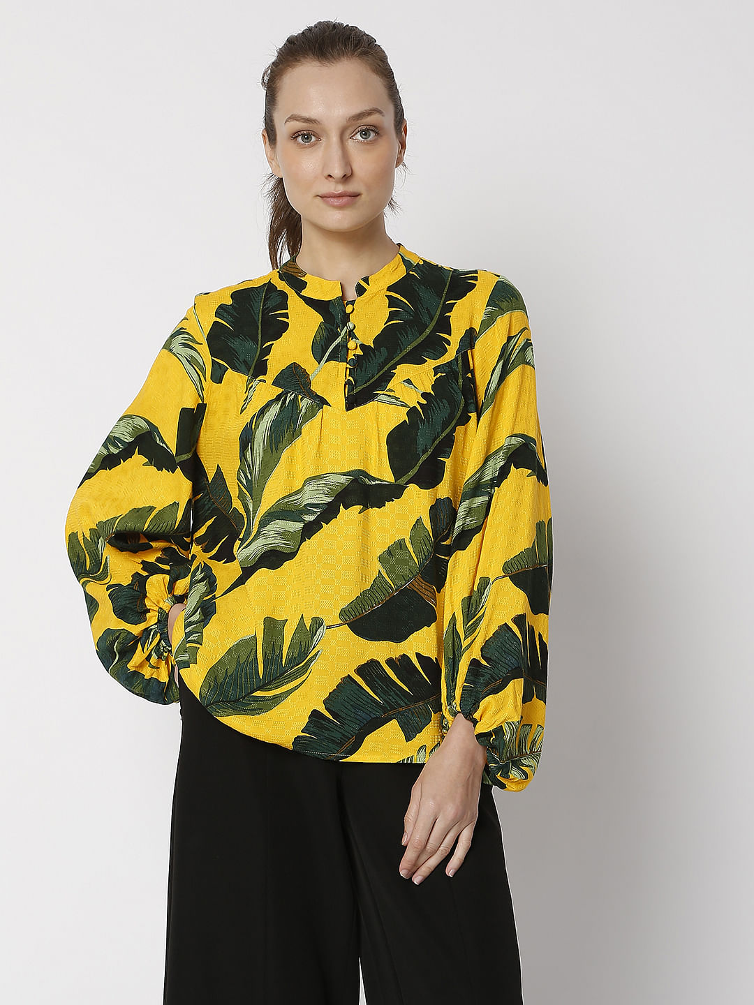 Yellow Tropical Print Top