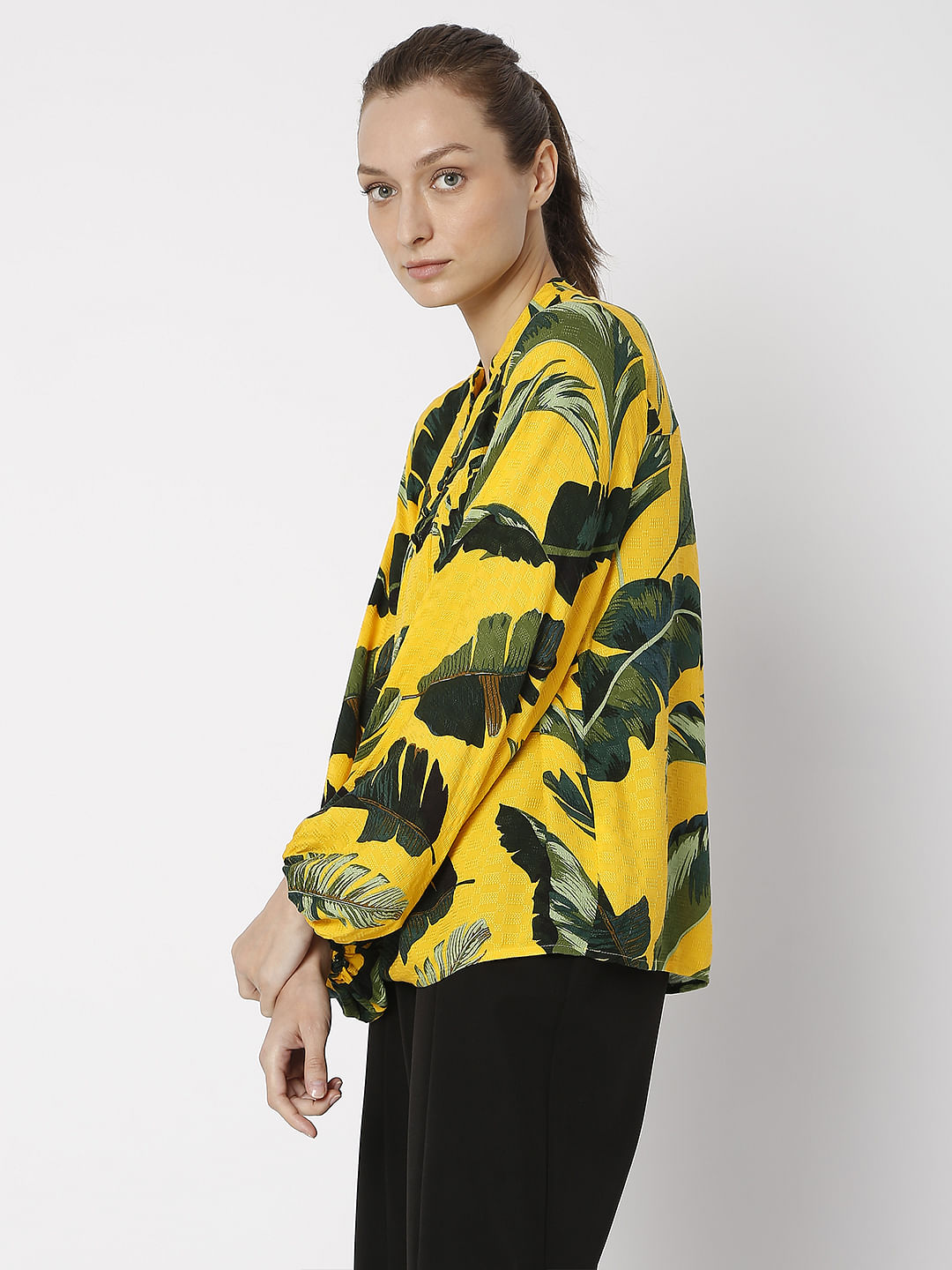 Yellow Tropical Print Top