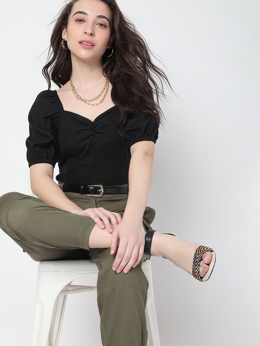 Black Puff Sleeves Top