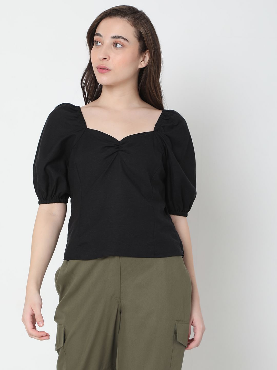Black Puff Sleeves Top
