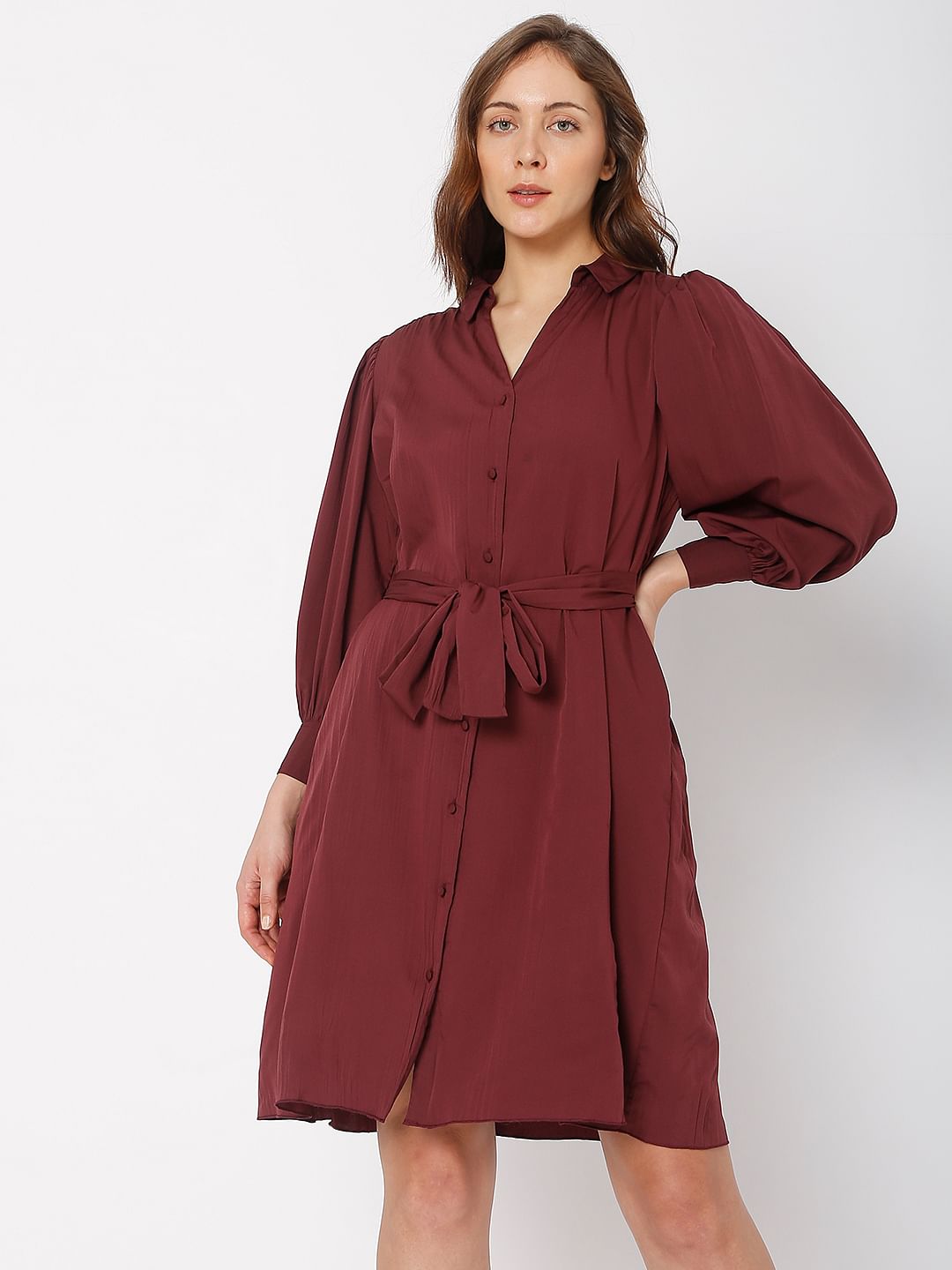 Dark Red Shirt Dress