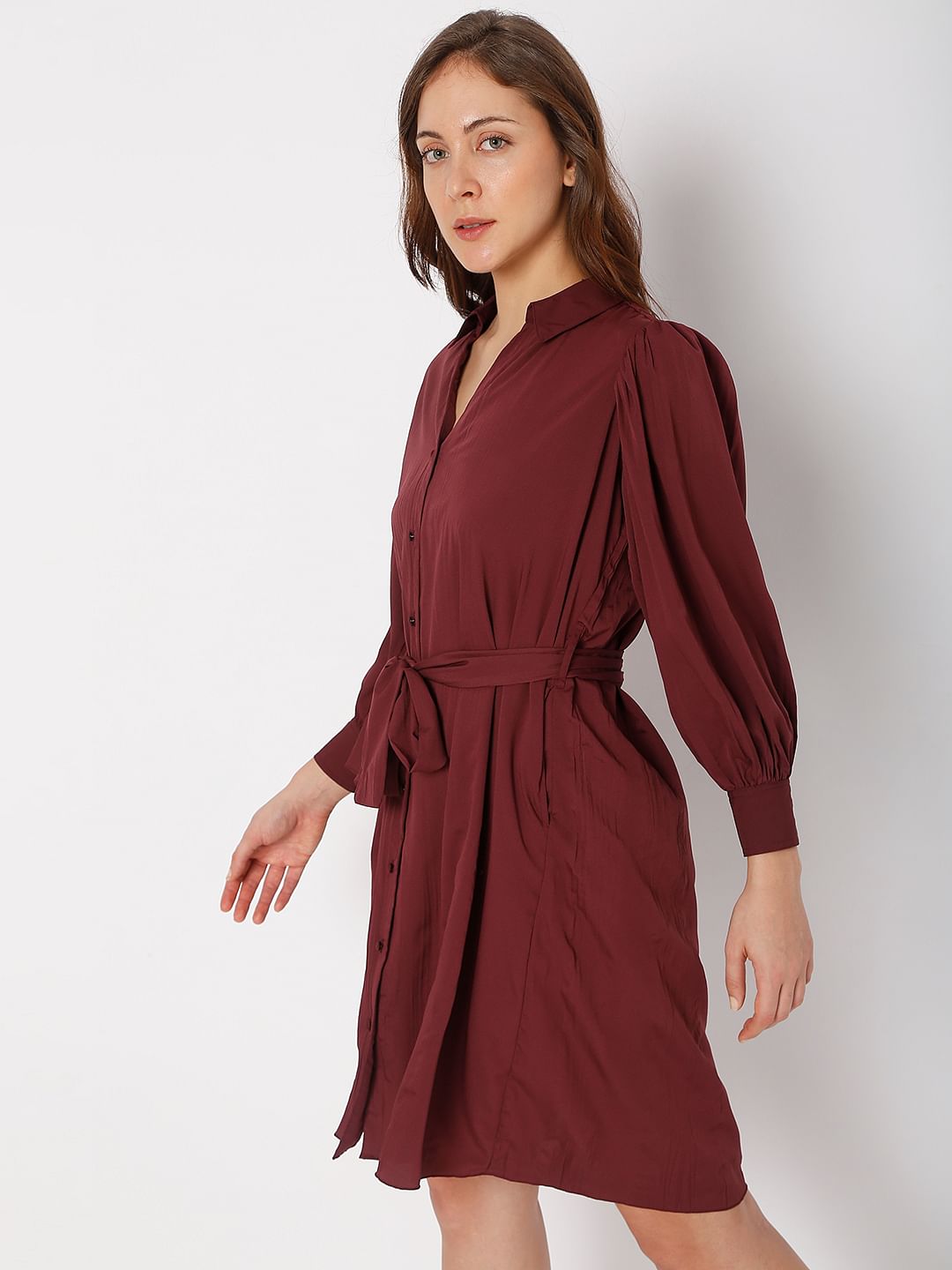 Dark Red Shirt Dress