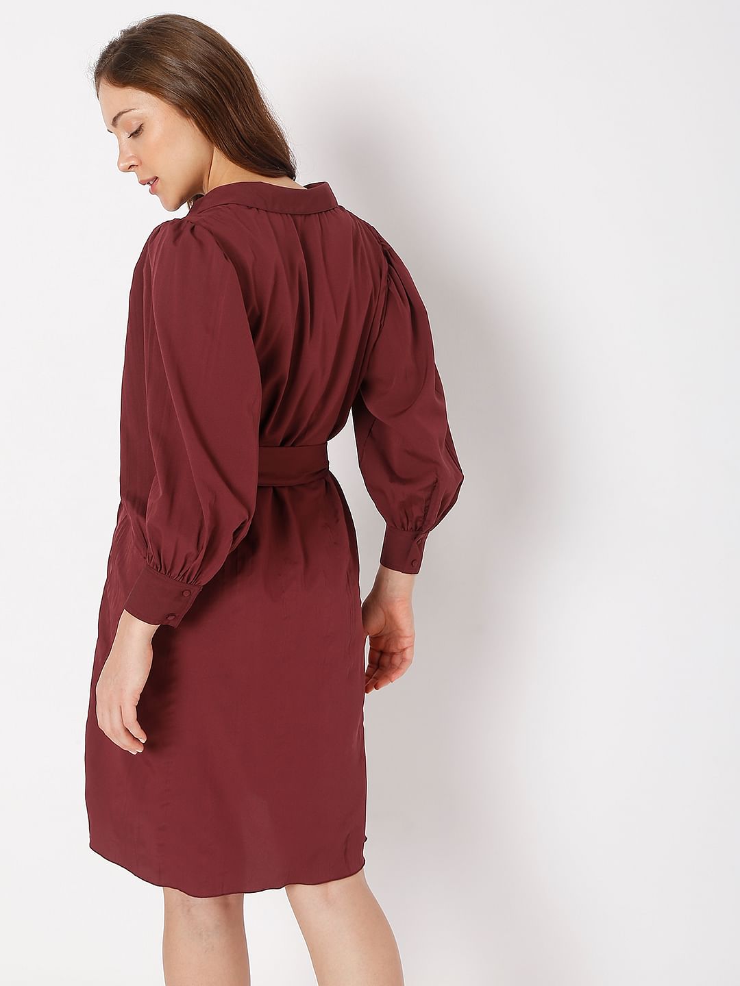 Dark Red Shirt Dress