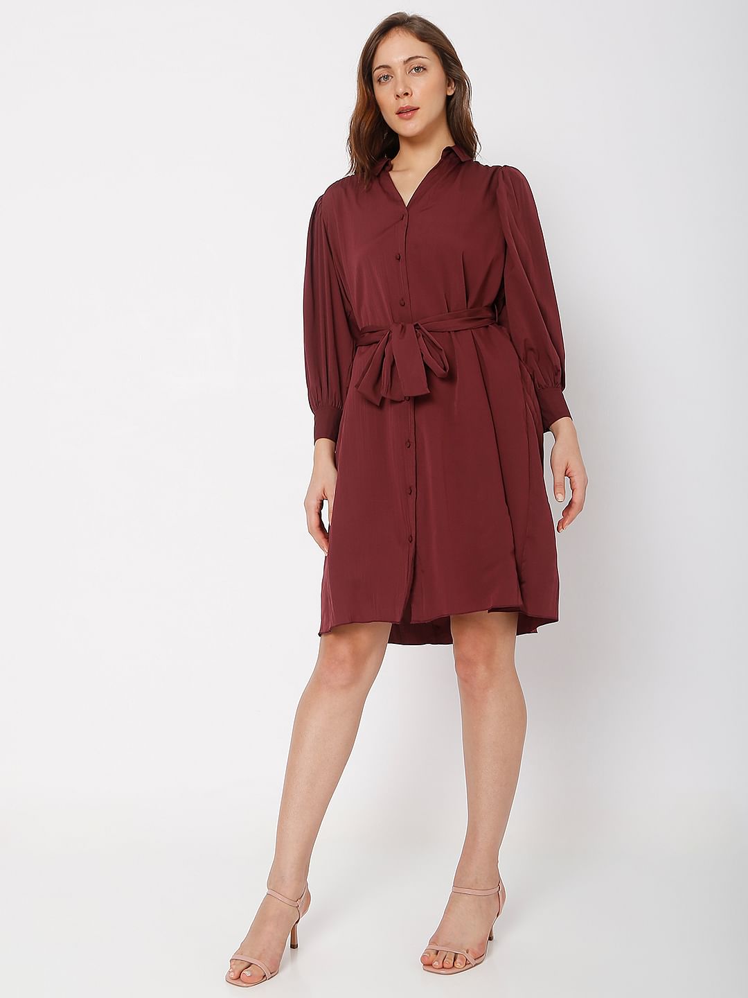 Dark Red Shirt Dress