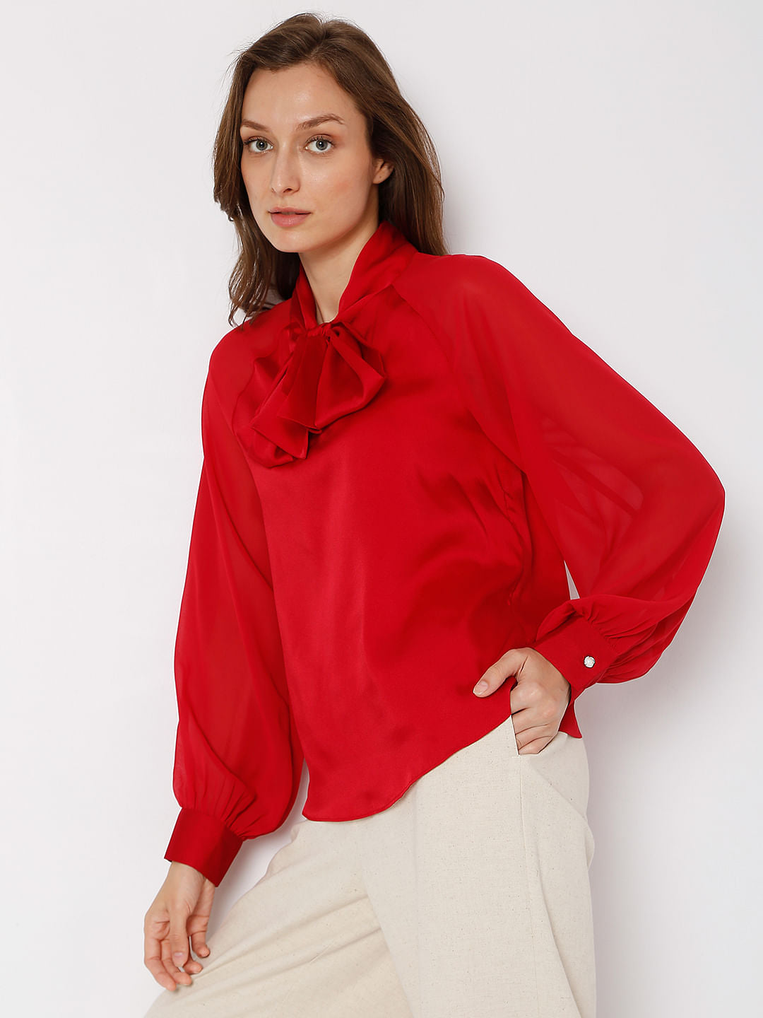 Red Front Tie-Up Top