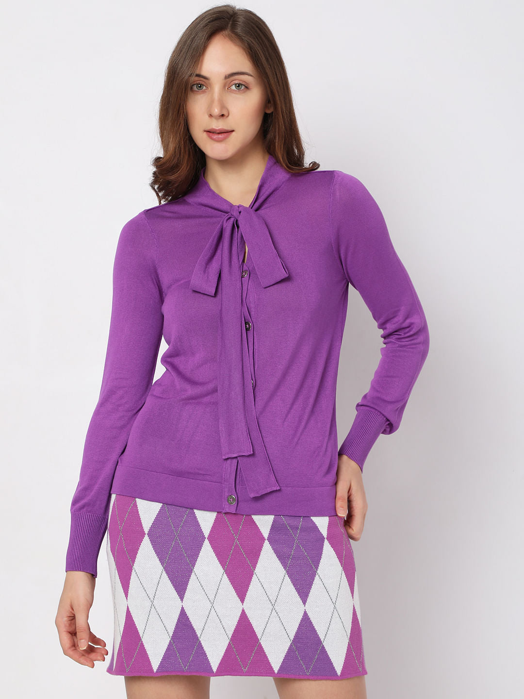 Purple Tie-Up Knit Top