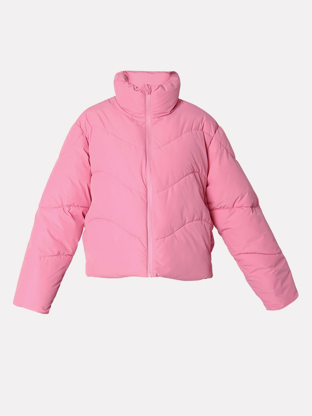 Pink High-Neck Short Puffer Jacket