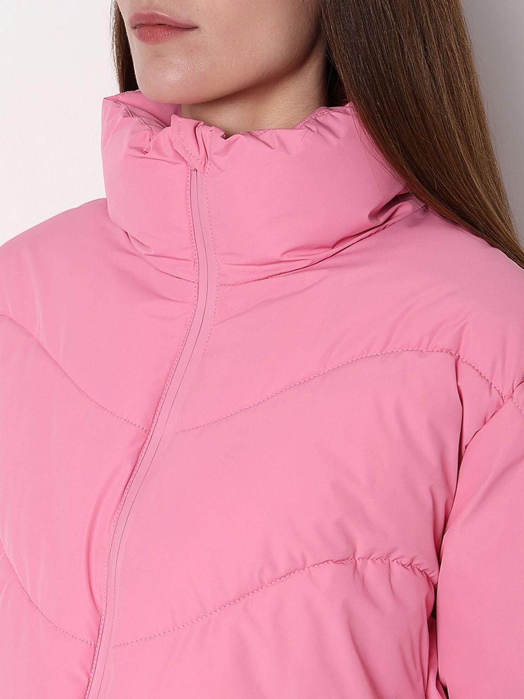 Pink High-Neck Short Puffer Jacket