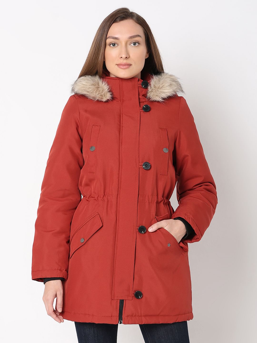 Red Faux Fur Parka Jacket