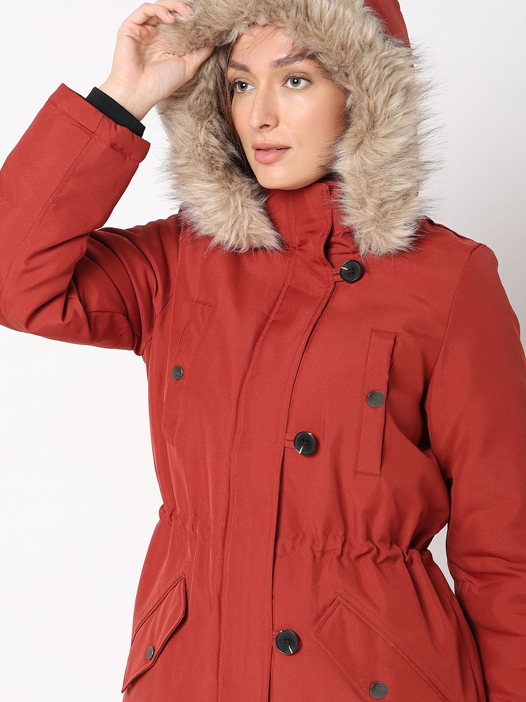 Red Faux Fur Parka Jacket
