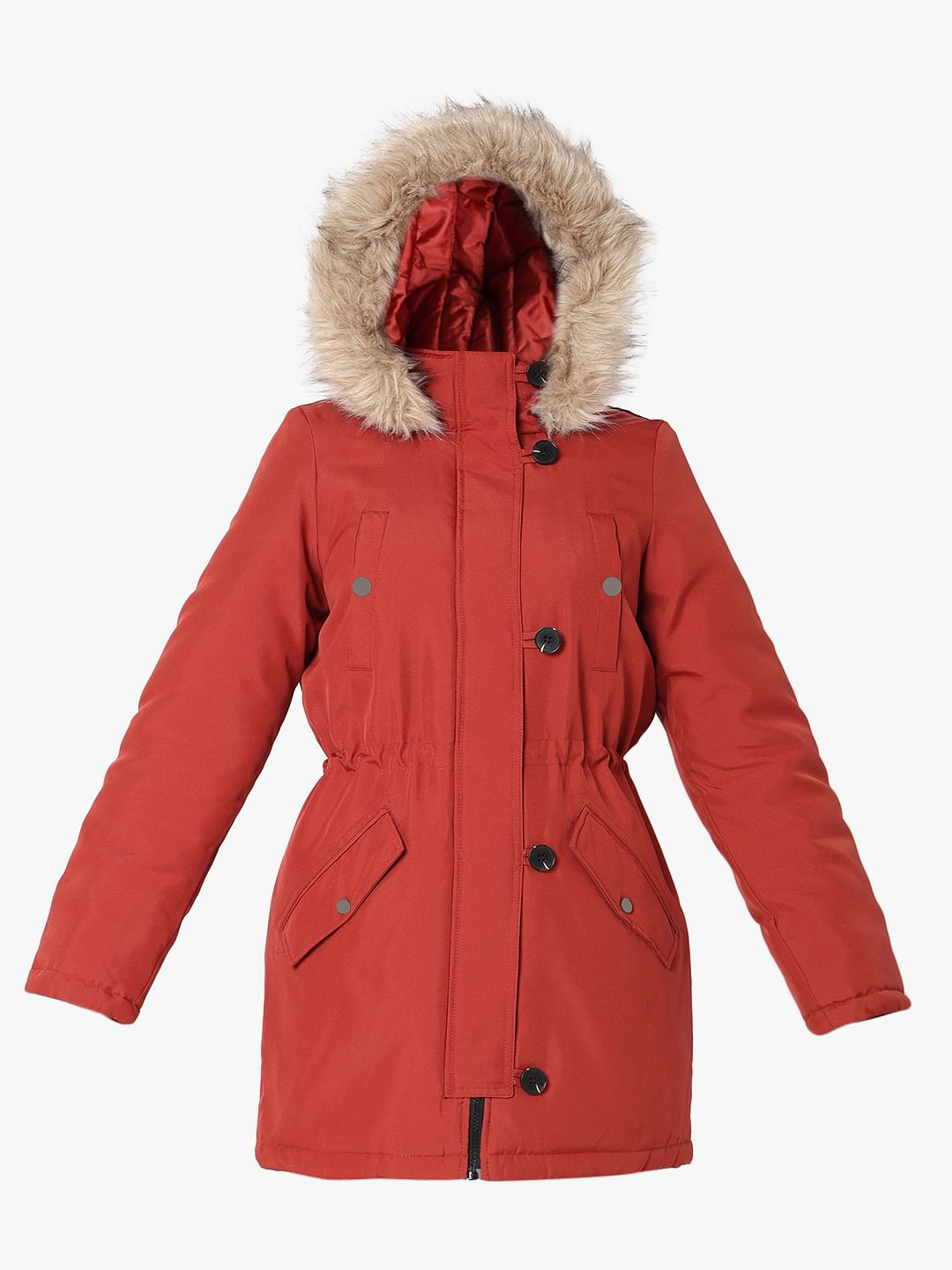 Red Faux Fur Parka Jacket