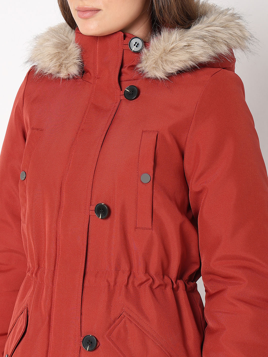 Red Faux Fur Parka Jacket