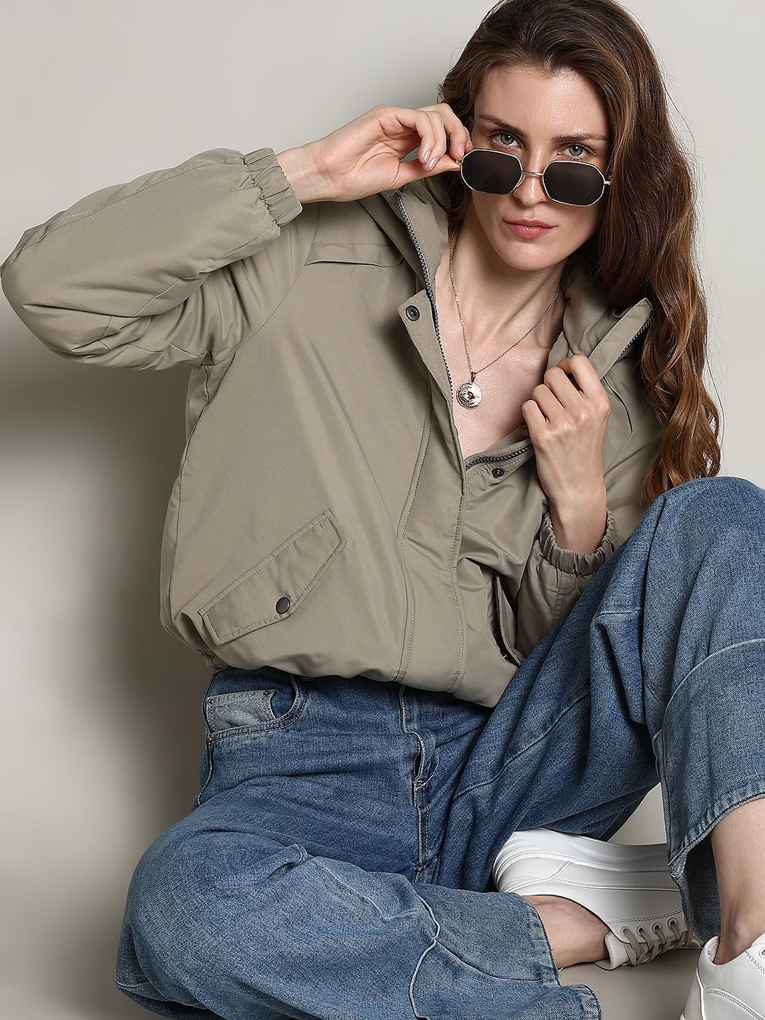 Green Padded Short Parka Jacket