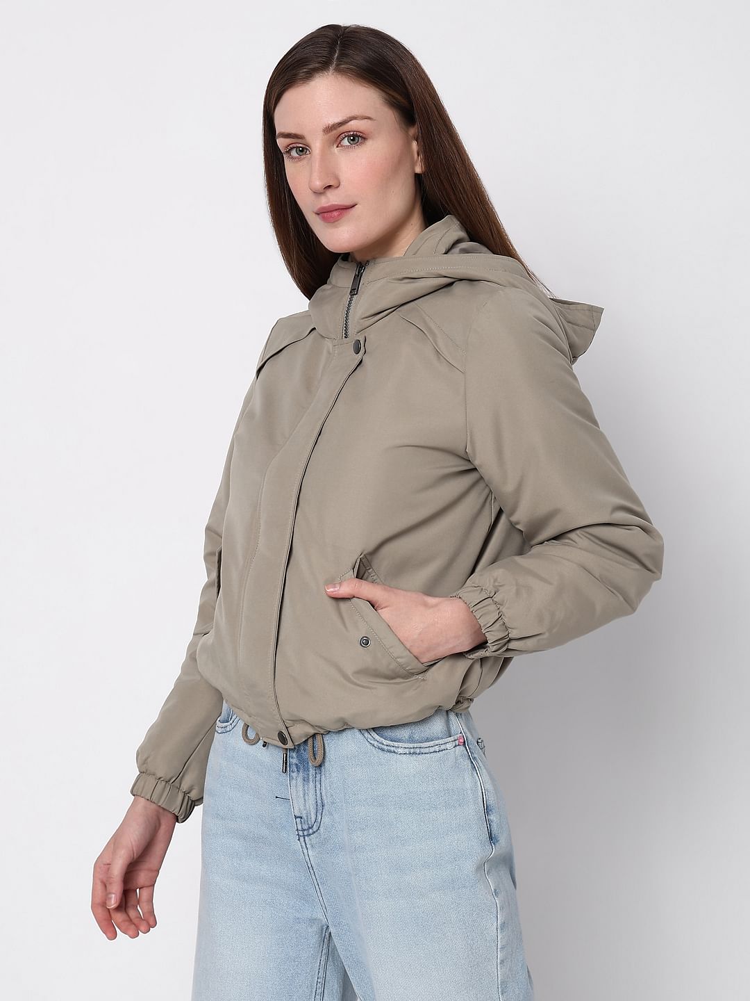 Green Padded Short Parka Jacket