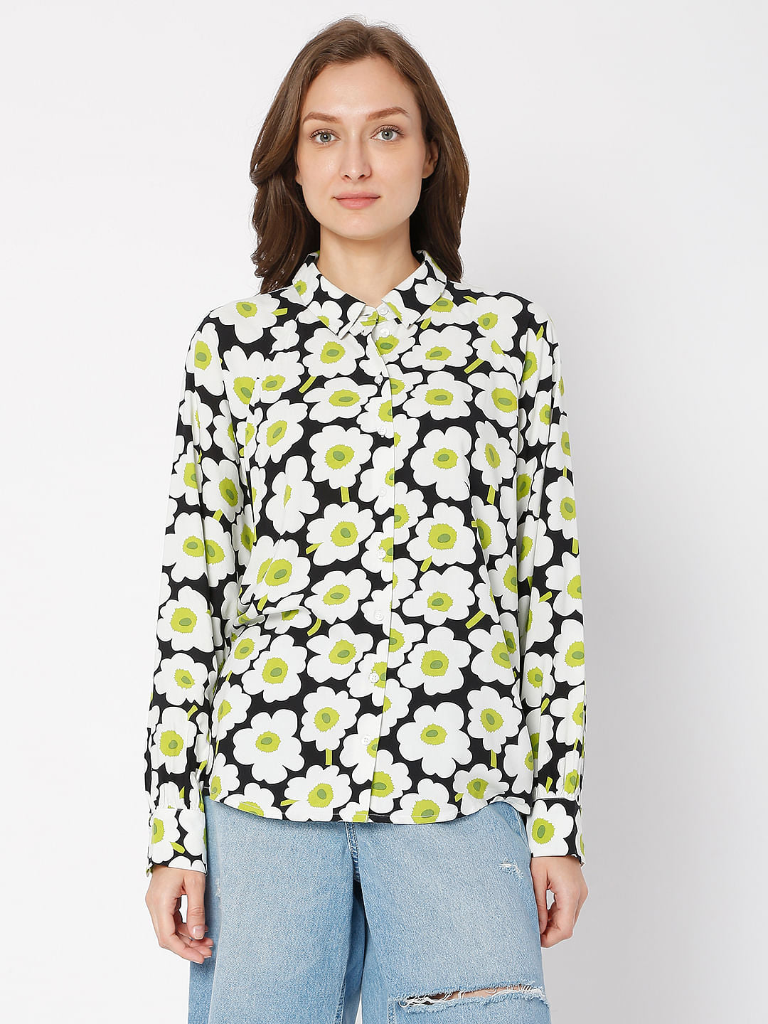White Floral Print Shirt