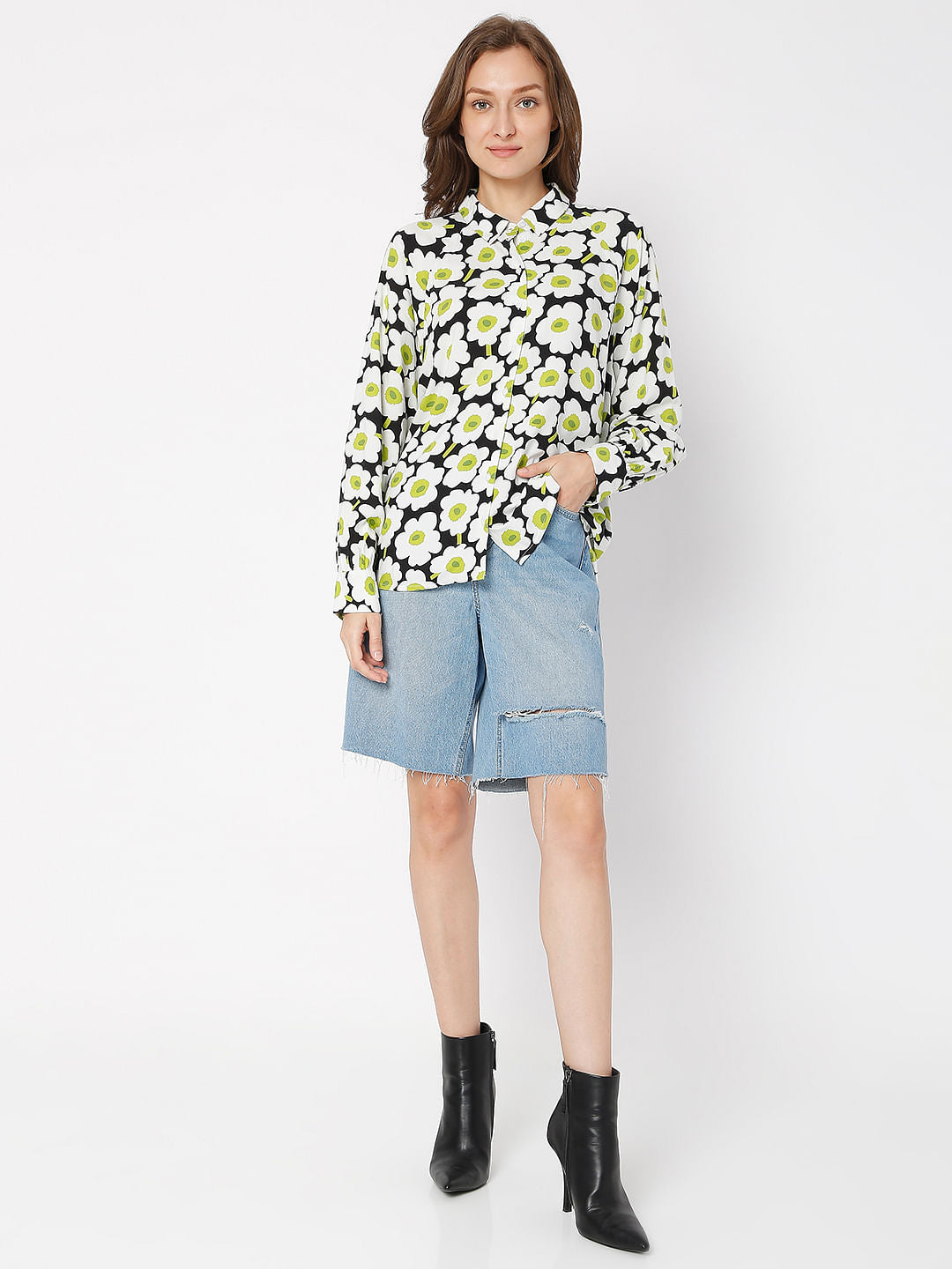 White Floral Print Shirt