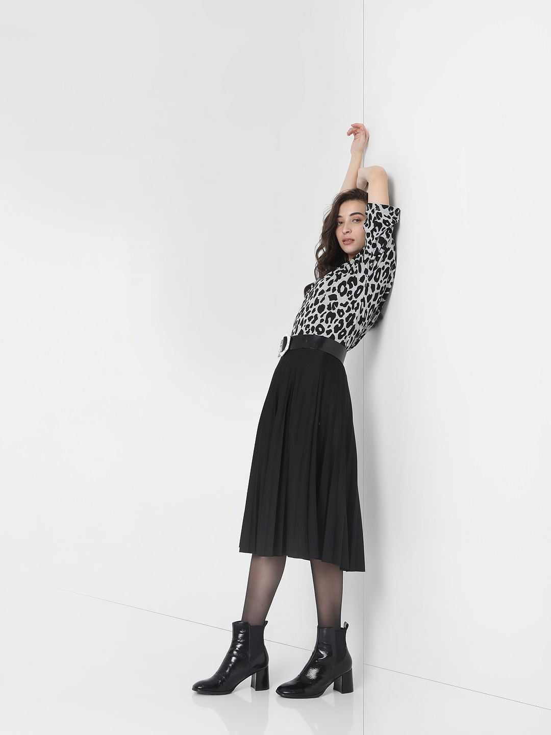 Grey Animal Print Knit Top