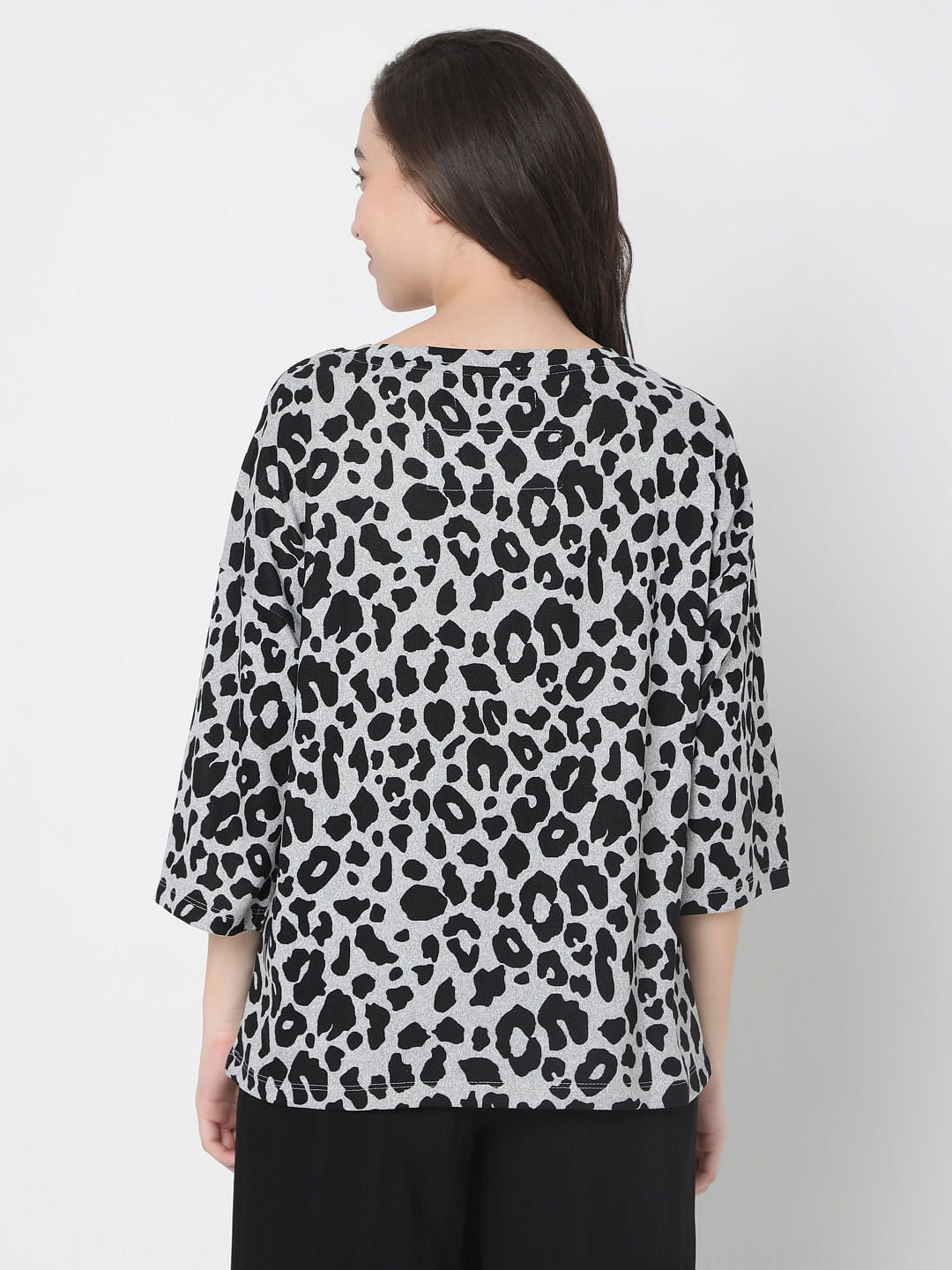 Grey Animal Print Knit Top