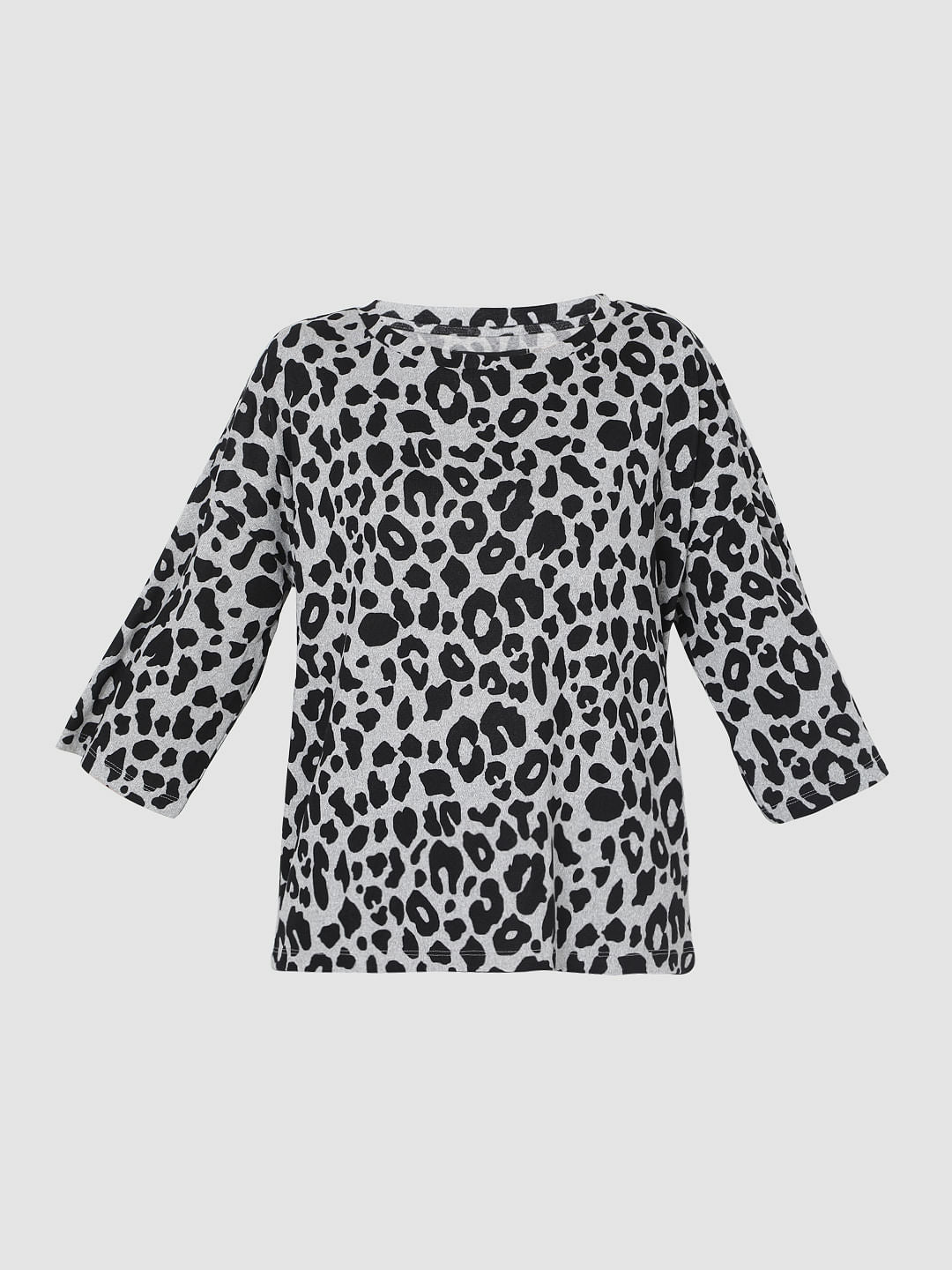 Grey Animal Print Knit Top