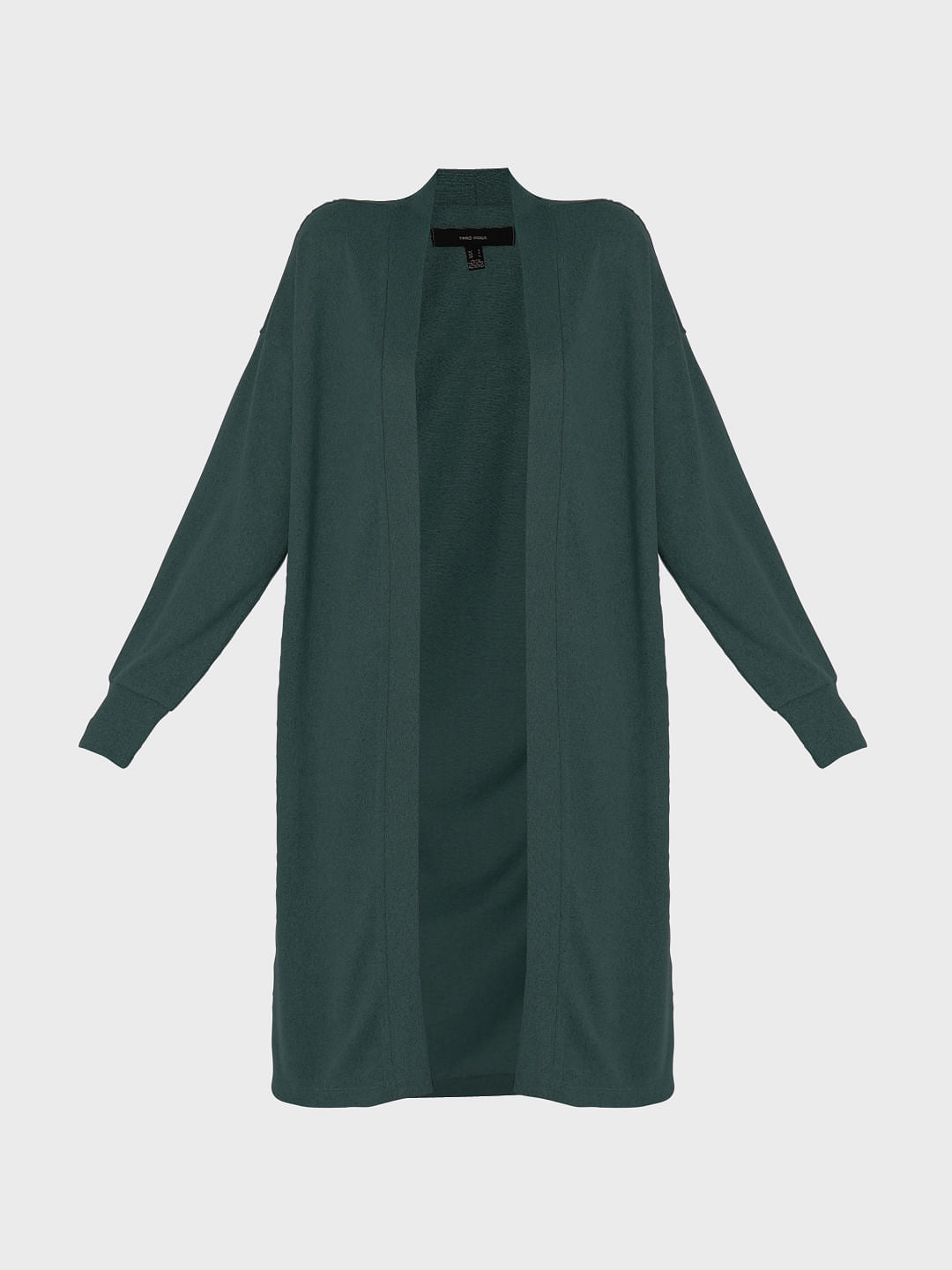 Dark Green Front Open Long Cardigan